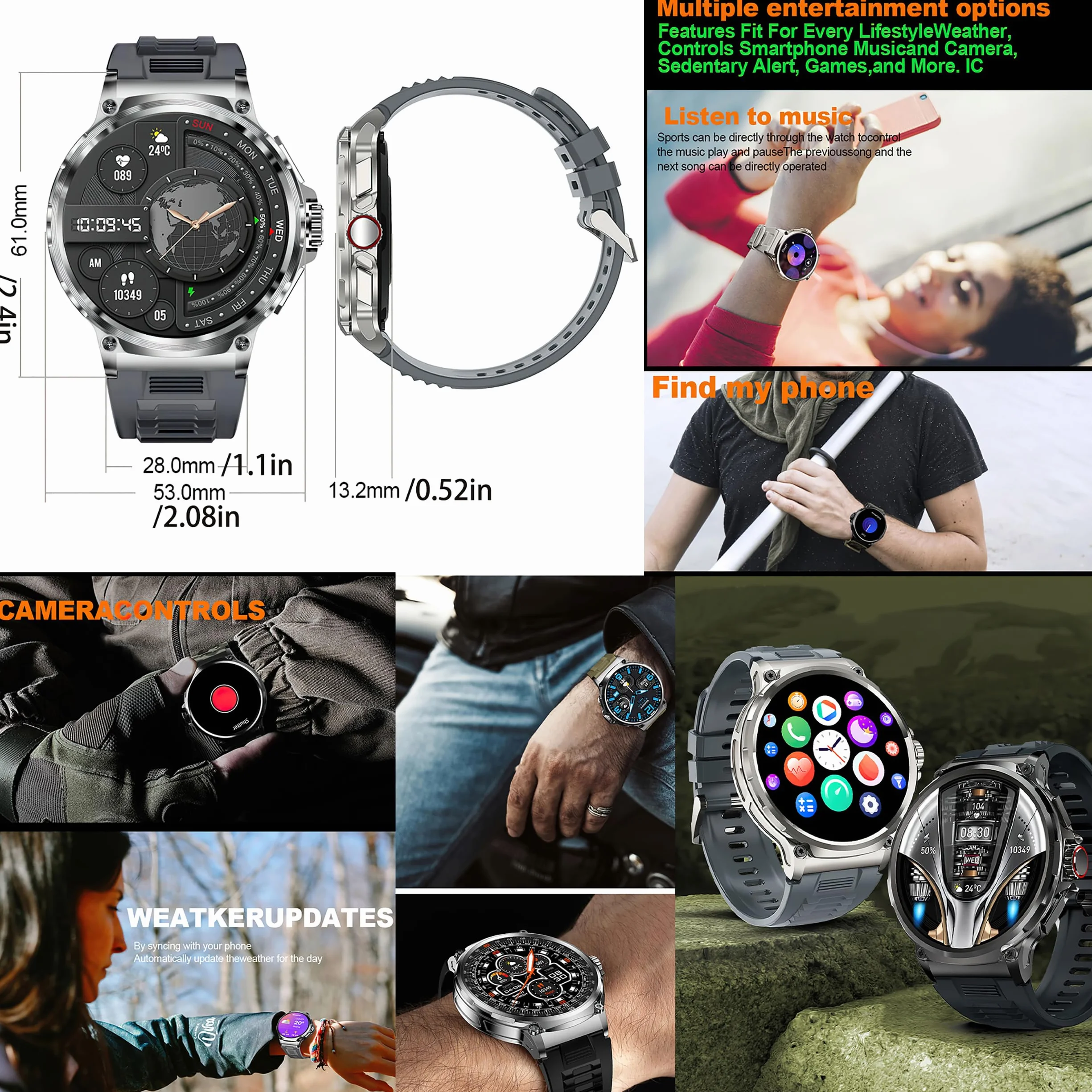 Smart Watch dla mężczyzn z funkcją telefonu, 1,85" AMOLED okrągły ekran, monitor tętna, śpiączki, krokomierz i połączenia telefoniczne