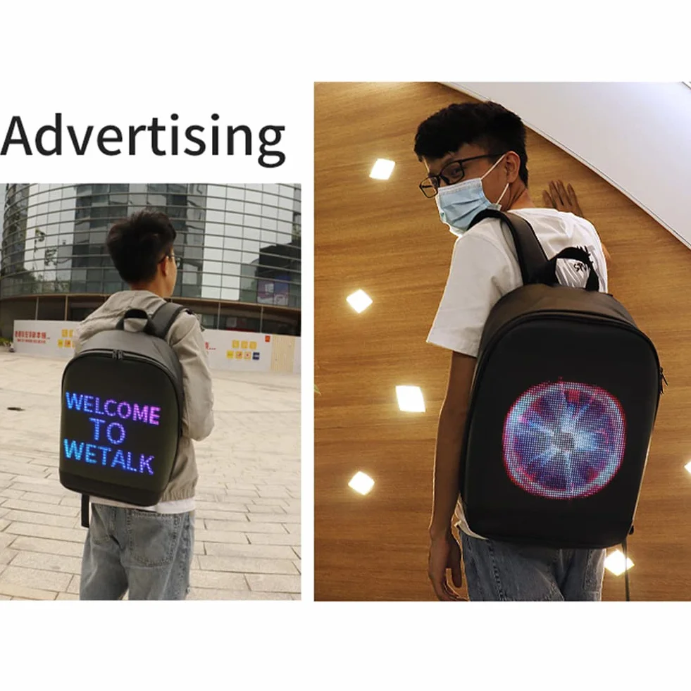 Torba Smart na Laptop z LED, Bezprzewodowa Kontrola WIFI, Kolorowy Ekran, Lekka, Reklama, Plecak BillBoard