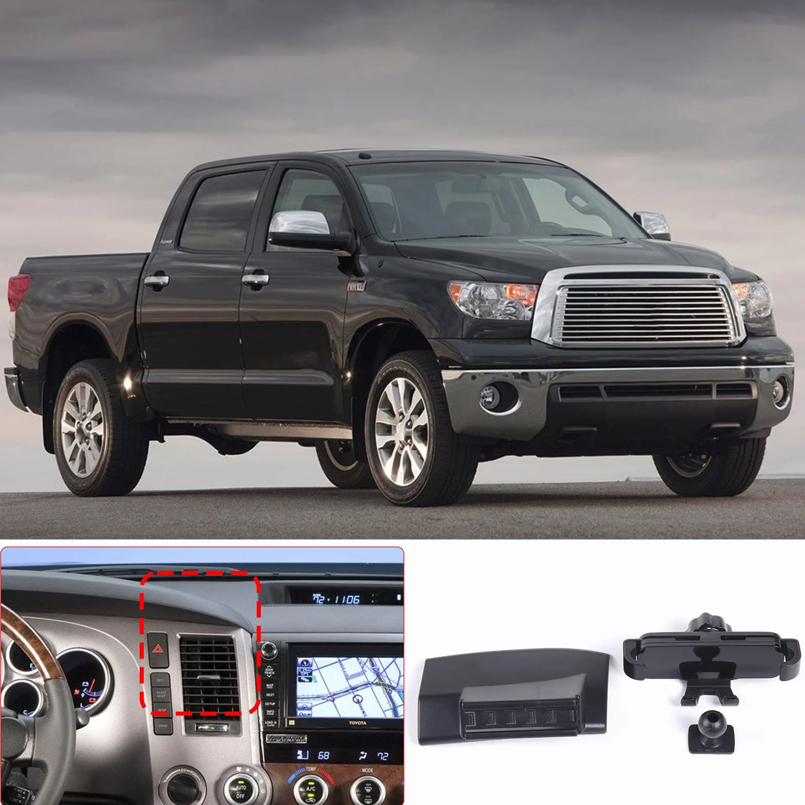 CHEAYAR Samochodowy uchwyt na telefon, kompatybilny z Toyota Tundra 2007-2013, uchwyt samochodowy na telefon do wszystkich telefonów komórkowych, klips na deskę rozdzielczą, uchwyt na telefon