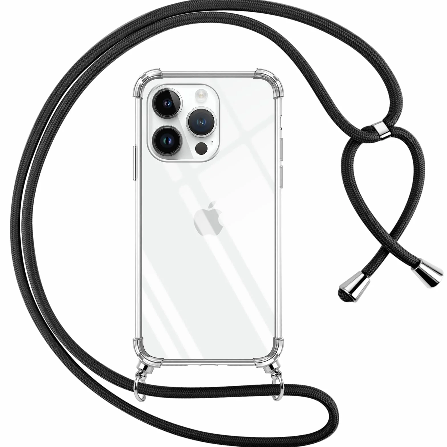 Pnakqil Etui na telefon komórkowy do iPhone 15 Pro, przezroczyste, miękkie, silikonowe ze sznurkiem na szyję, bumper, etui ochronne, kompatybilne z do iPhone 15Pro, czarne