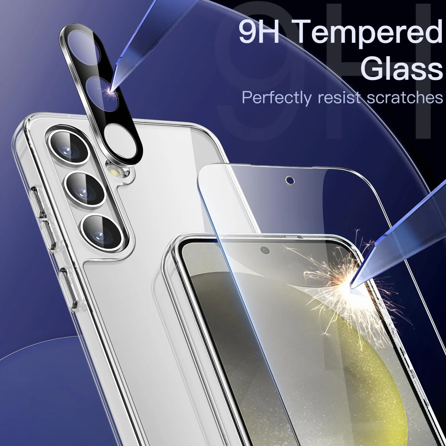 JETech Etui 5 w 1 dla Samsung Galaxy S24 5G, Szkło Hartowane Ochraniacz Ekranu i Osłona Obiektywu, Nieżółknącą Odporny na Wstrząsy Osłona (Przezroczyste)