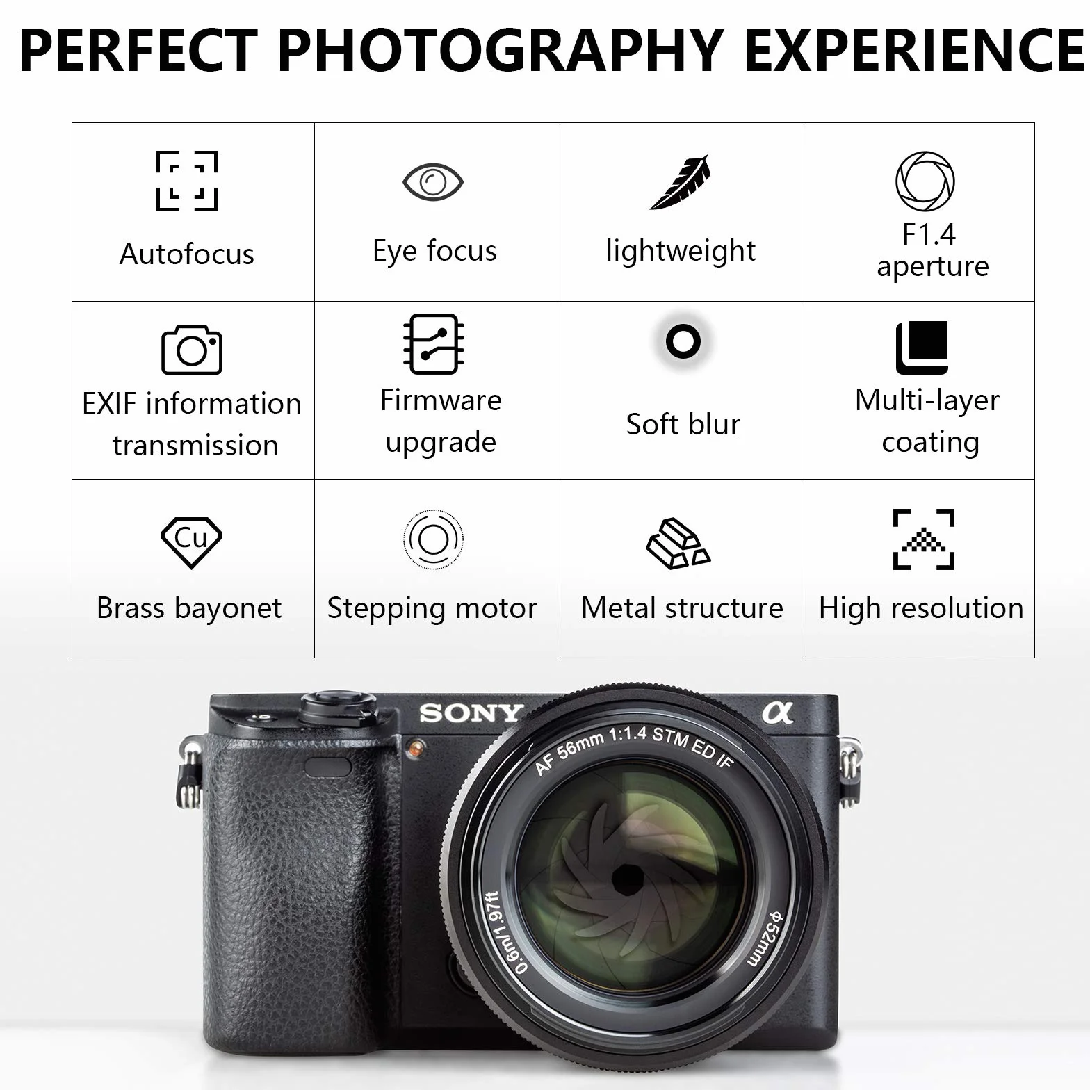 VILTROX 56mm F1.4 STM Obiektyw Autofokus APS-C Obiektyw portretowy Kompatybilny z Sony E-Mount APS-C-Format bez lustra Aparaty A6500 A6300 A6000 A7Rpape A7RⅡ A7RⅡ A7Ⅱ A7S A7R