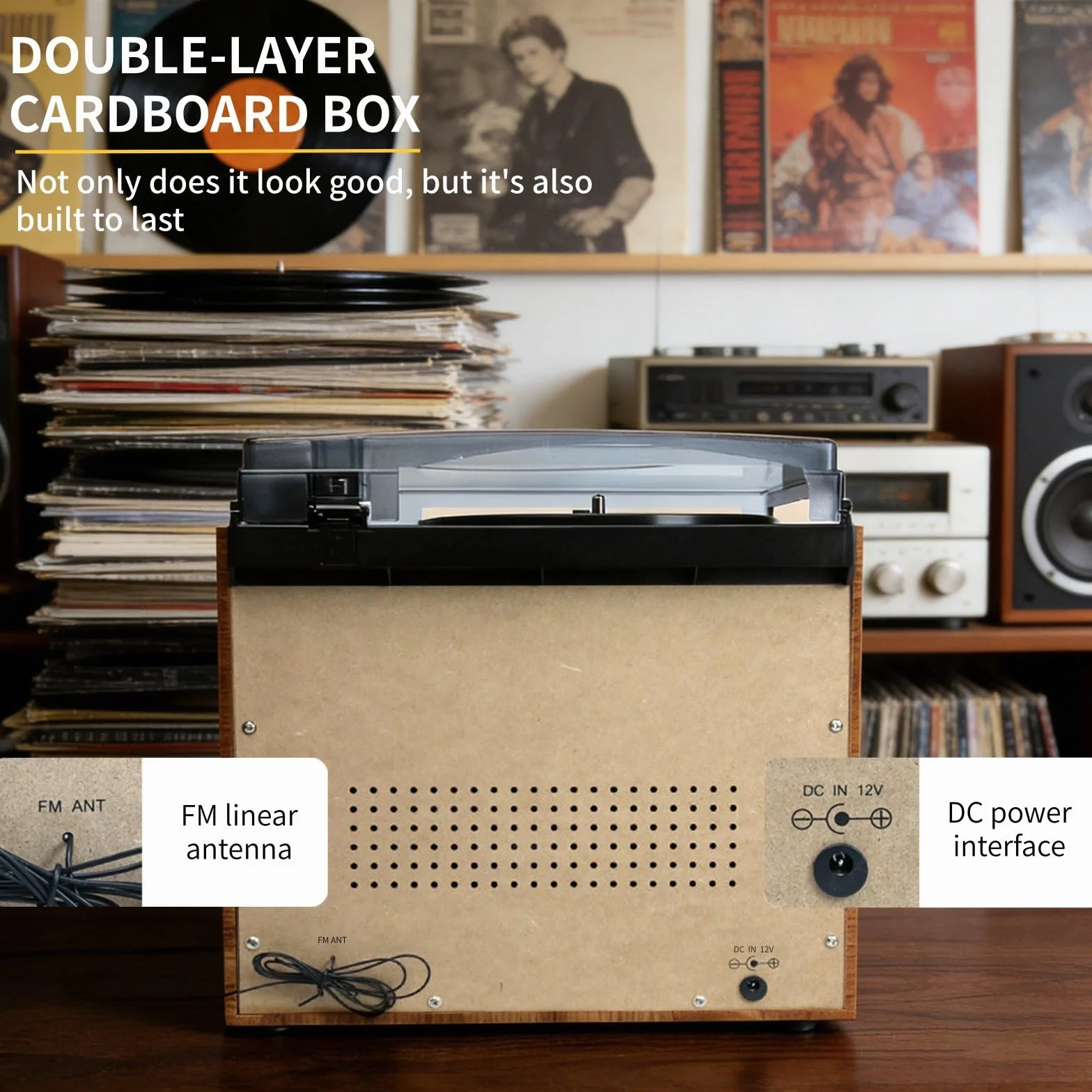 Gramofon i centrum multimedialne, 3-biegowy gramofon z wbudowanym odtwarzaczem CD i kasetowym, radio FM, bezprzewodowe przesyłanie muzyki, do domowej rozrywki w stylu vintage