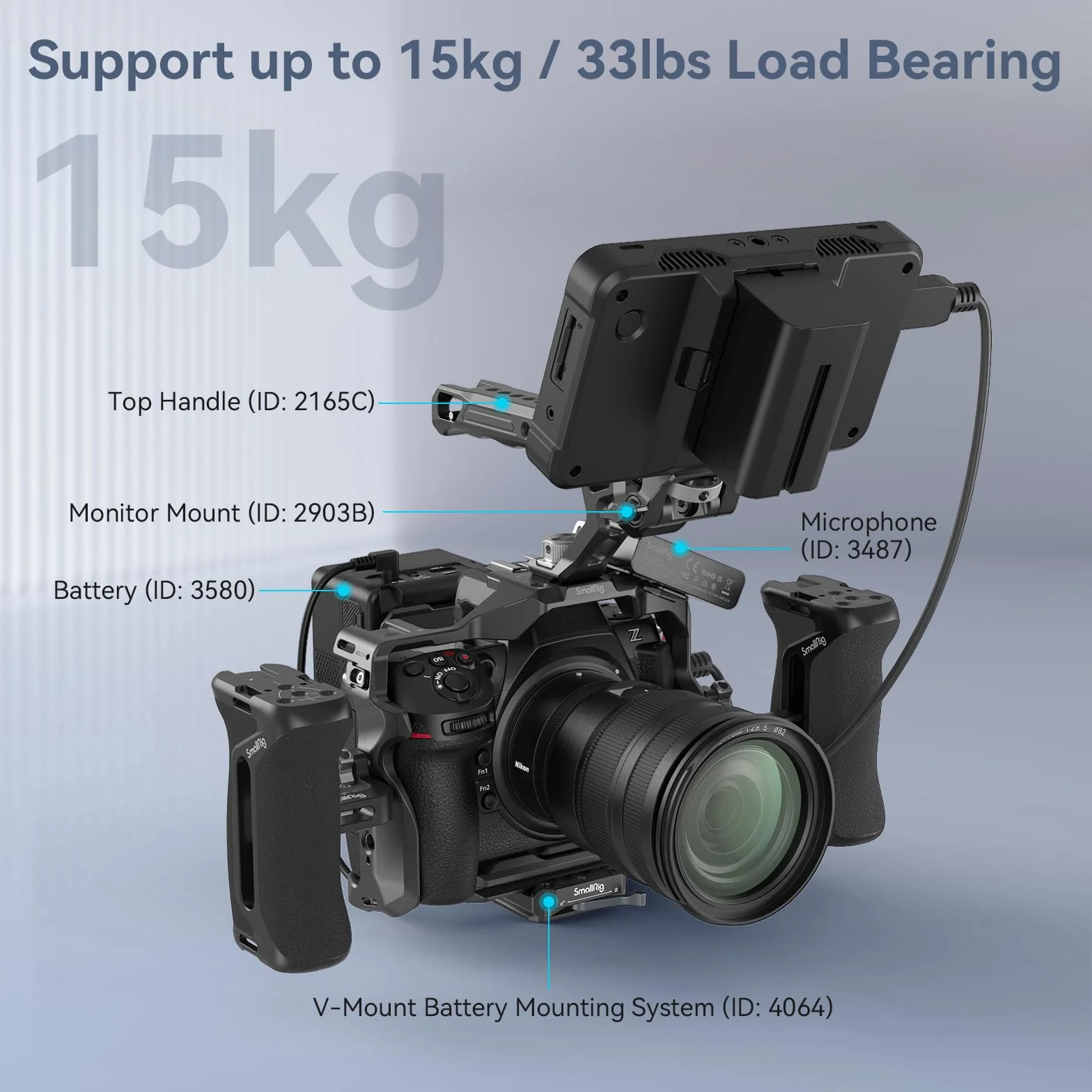 SMALLRIG Side Handle Uchwyt Boczny do Klatek Fotograficznych, Uniwersalny Ergonomiczny Uchwyt Boczny z Wbudowanym Otworem Ustalającym 1/4"-20, Otwór na Pasek, Zimna Stopka, Regulacja Góra/dół - 4015