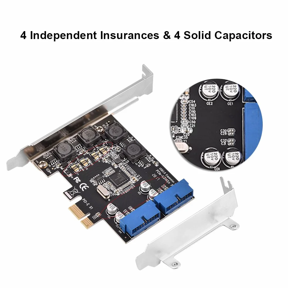 ASHATA Kontroler PCI Express USB 3.0, Karta Rozszerzeń PCI-E, 2 x Wewnętrzne Złącza 19-Pinowe, Super Speed Do 2 Portów Wewnętrznych, Adapter Dla WinXP/7/8/8.1/10