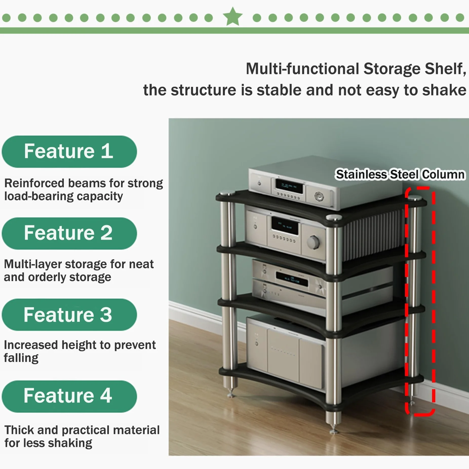 Stojak Ste CabinetStand 1, 2, 3 i 4 poziomy, stojak do gier AV, stojak O-Video, Nizer AV uchwyt na konsolę do gier, stojak na wieżę, stojak na gramofon Stoma (biały, 60