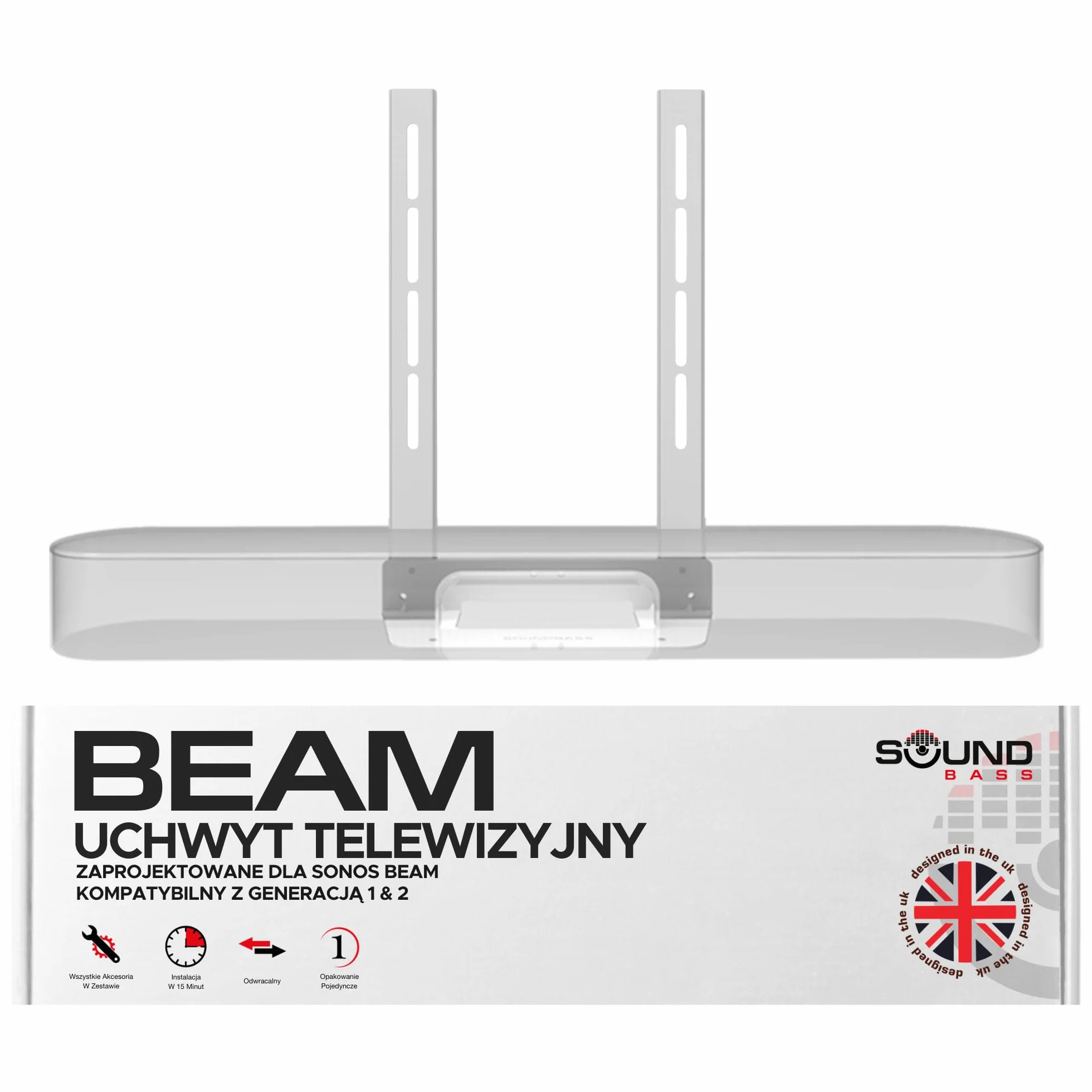 Sound bass Beam TV Mount, kompatybilny z generacją 1 i 2 Sonos Beam wspornik montażowy do telewizora, biały, pełny zestaw sprzętowy w zestawie, belka dźwiękowa