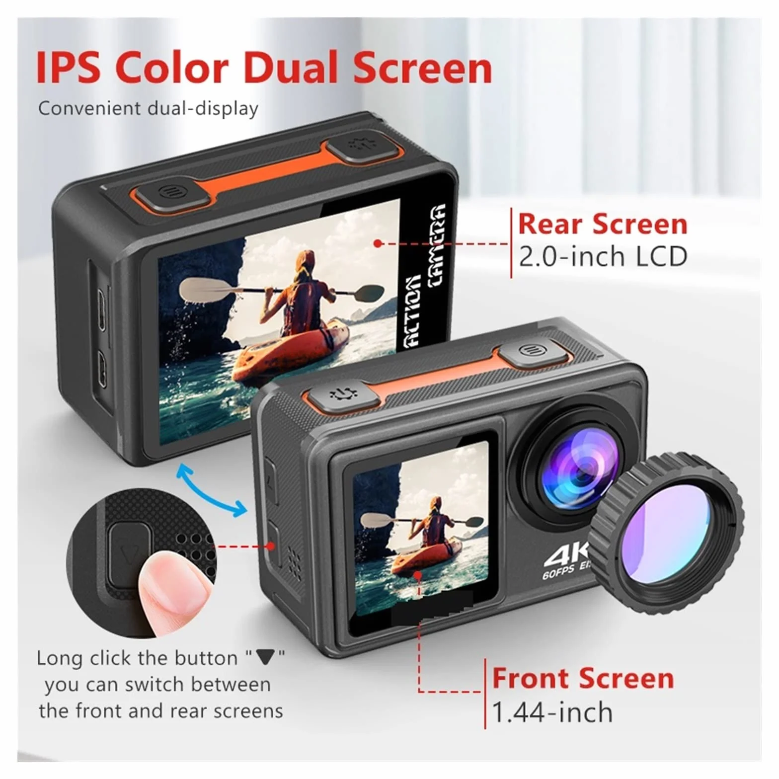 Kamera akcji, Kamera akcji S81ER 4K 60FPS EIS wideo z opcjonalnym filtrem obiektywu 24MP Zoom 1080P kamera internetowa Vlog kamera sportowa z pilotem Płynna stabilizacja(4,4K Camera Add 6 Lens)