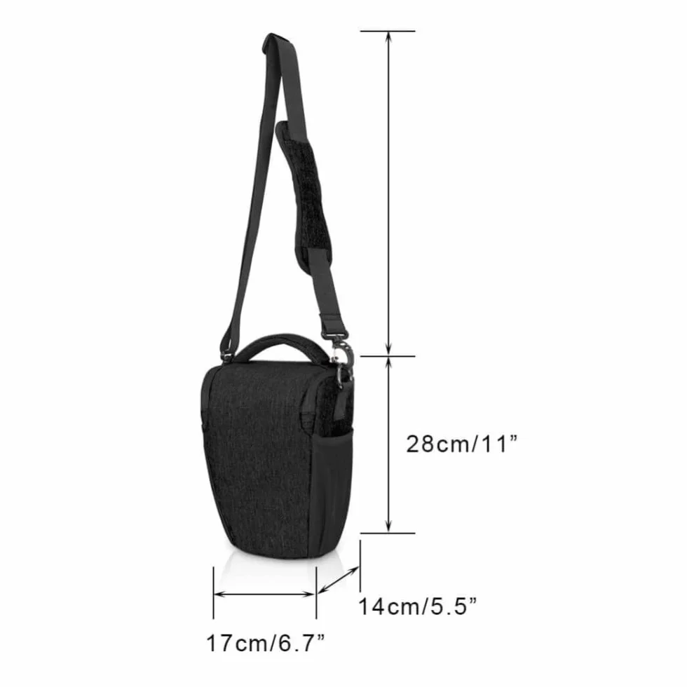Torba na aparat czarna wodoodporna trójkątna torba na ramię torba na talię torebka do aparatu Canon EOS 250D, 200D, 90D, 80D, 77D (BG92), Czarny, Etui na aparat