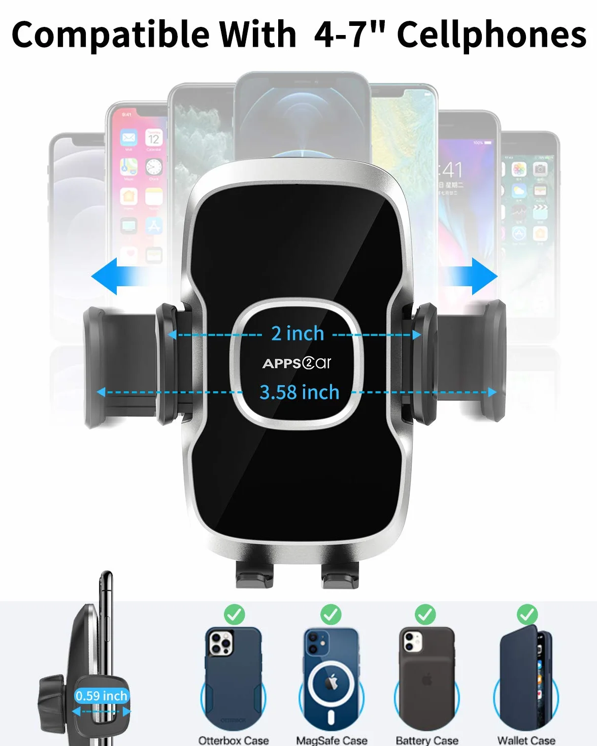 APPS2Car Uchwyt na telefon na przednią szybę 33 cm kompatybilny z telefonami 10.2-17.3 cm