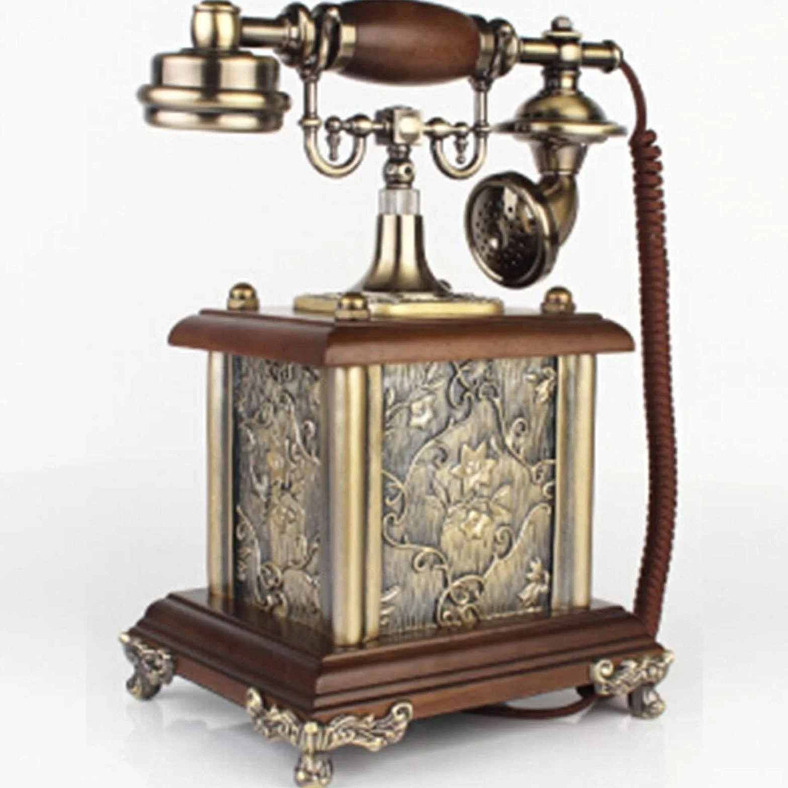 Przewodowy telefon stacjonarny w stylu retro – klasyczny vintage staromodny stół biurkowy w stylu obrotowym biuro domowe biuro spiralny przewód słuchawka z wybieraniem przycisków, standardowy telefon