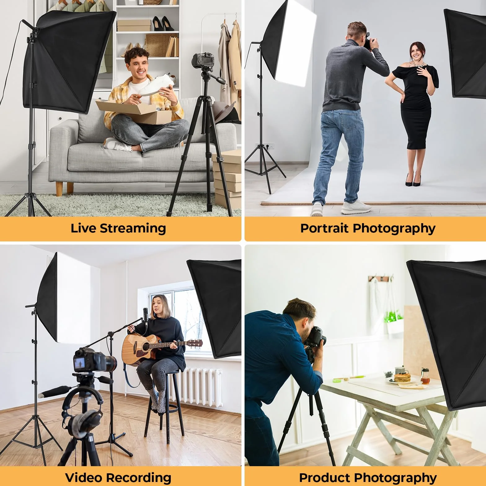 Zestaw oświetlenia Fotografia Softbox, 2 ciągłe reflektory LED 135W | z regulowanym statywem do nagrywania wideo, YouTube, TikTok, studio i portretu