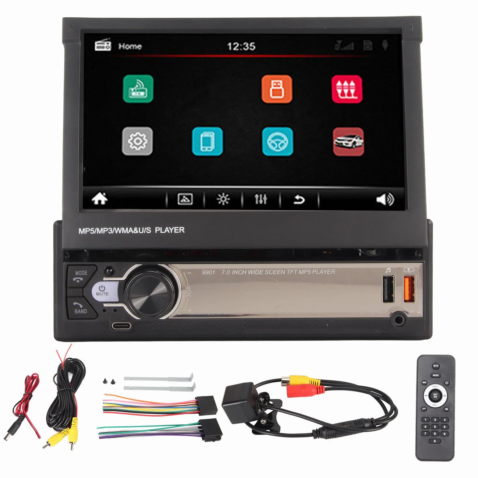Odtwarzacz R Player o Playeretooth Car RTouch Sn Samochodowe Stereo, 7-calowy Samochodowy Odtwarzacz MP5 HD Chowany Sn 12 LED Bap Cras Wirel dla Auto Samochodowy