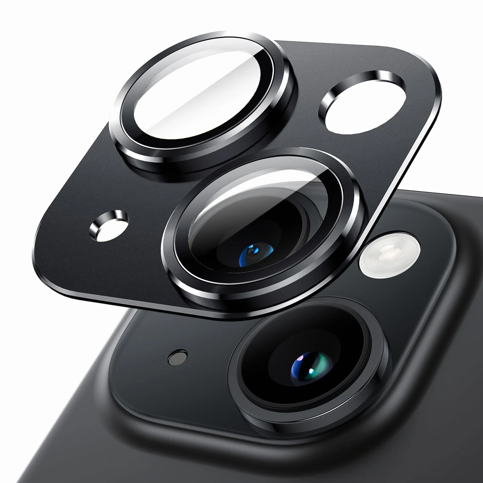 JETech Osłona Obiektywu Aparatu dla iPhone 15 6,1 Cala i iPhone 15 Plus 6,7 Cala, Pełne Pokrycie ze Szkło Hartowane 9H Pierścienia Osłona, Matowe Metalowa Płytka, 1 Sztuki (Północ)