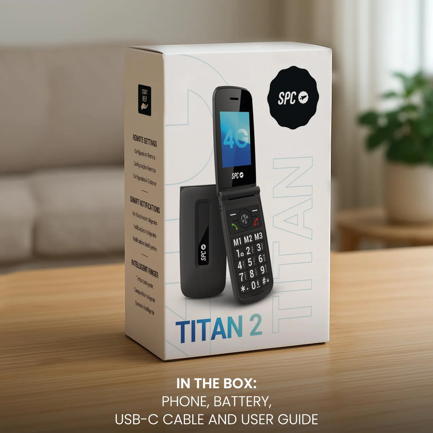 SPC Titan 2 – telefon komórkowy z klapką dla seniorów z 4G, dużymi przyciskami, głośnym dzwonkiem 105 dB i ekranem 2,4 cala, łatwy w użyciu i konfiguracji zdalnej, 3 szybkie wybieranie, czas pracy