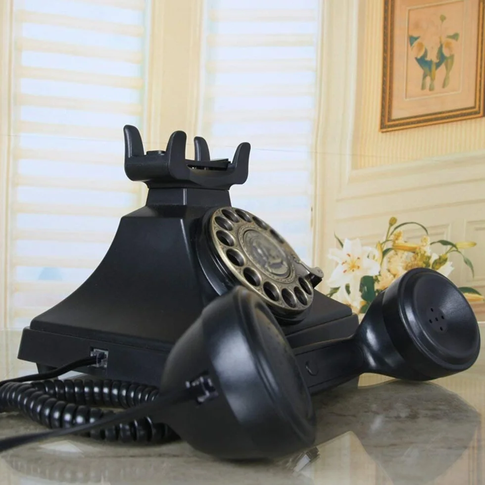 Antyczny telefon retro, telefon stacjonarny, replika, zabytkowy telefon stacjonarny retro, telefon domowy, telefon biurowy, wystrój salonu do domu/biura