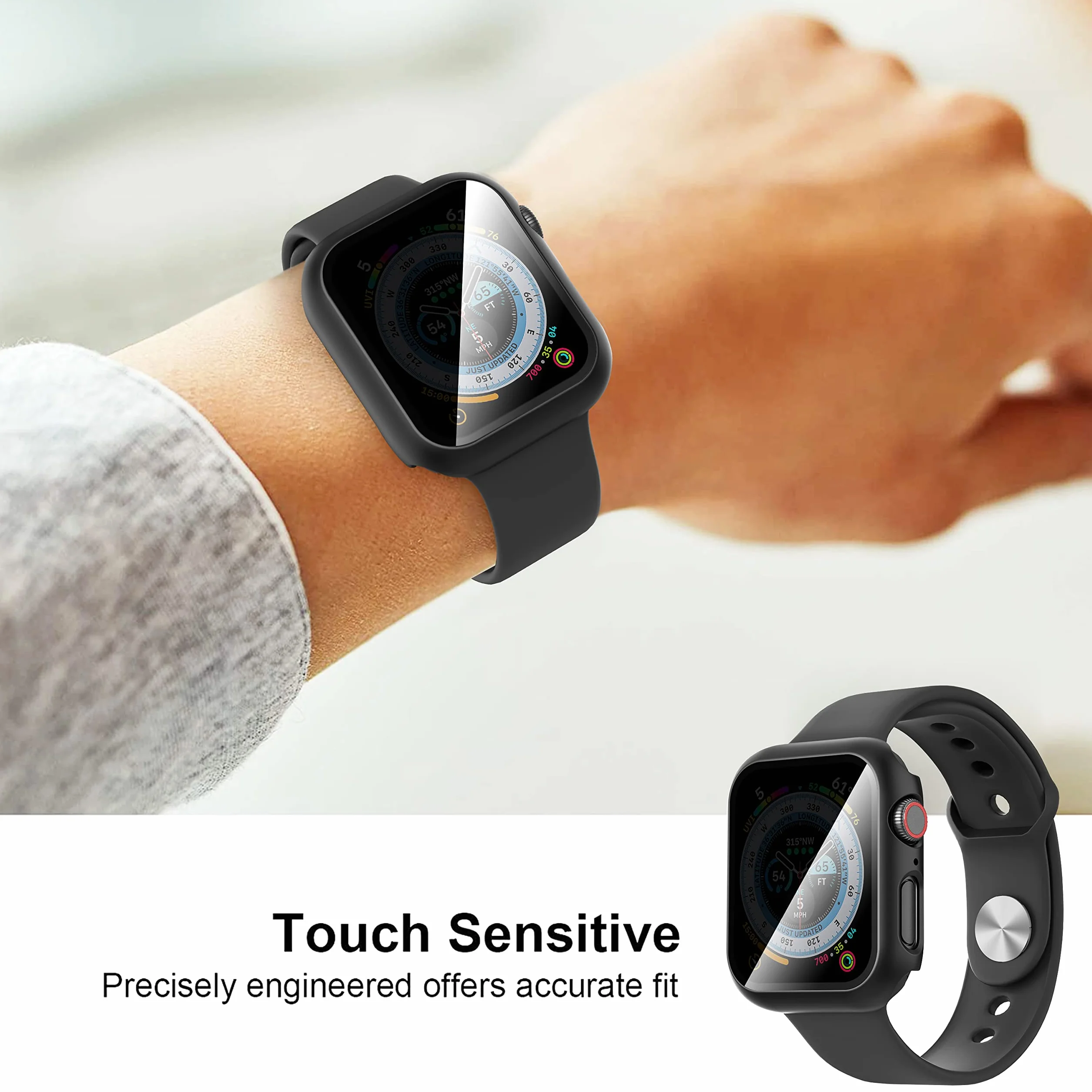 Diruite 3-Pack Prywatności Ochraniacz Ekranu do Apple Watch Series 8/7/6/5/4/SE 2/SE Etui,Twardy PC+Hartowane Szkło Antyszpieg Screen Protector do Apple Watch 45mm 44mm 41mm 40mm Ochrona Case