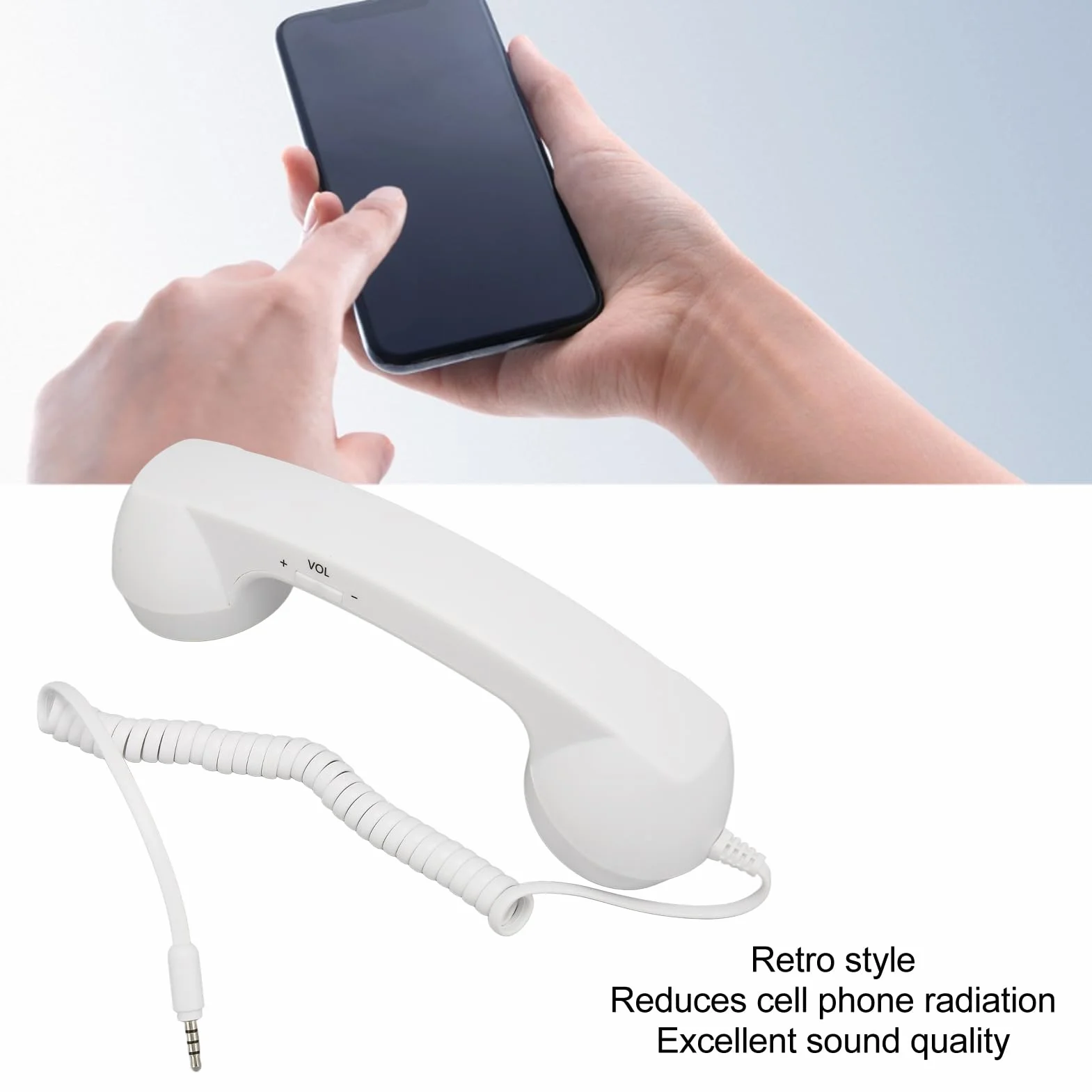 Słuchawka Telefoniczna Retro 3,5 Mm, Odporny na Promieniowanie Przewodowy Odbiornik Telefonu Komórkowego Mikrofon do Wszystkich Smartfonów i Komputerów z Gniazdem 3,5 Mm (WHITE)