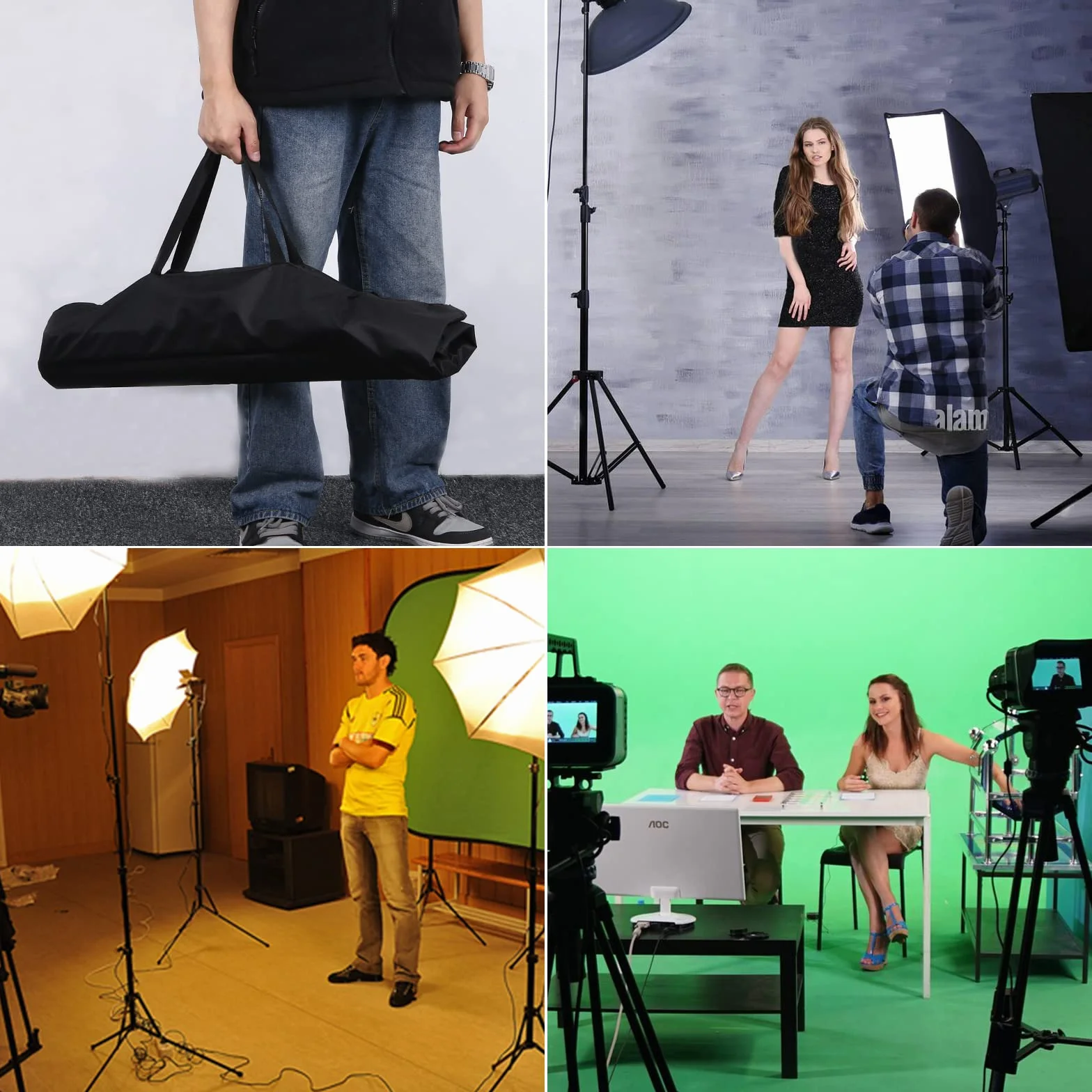 NIDEAL Stojak na tło 2 x 3 m, regulowany system wspierający tło, podstawka, stojak do backdrop, system tła do studia fotograficznego z 4 zaciskami do zdjęć i portretów.
