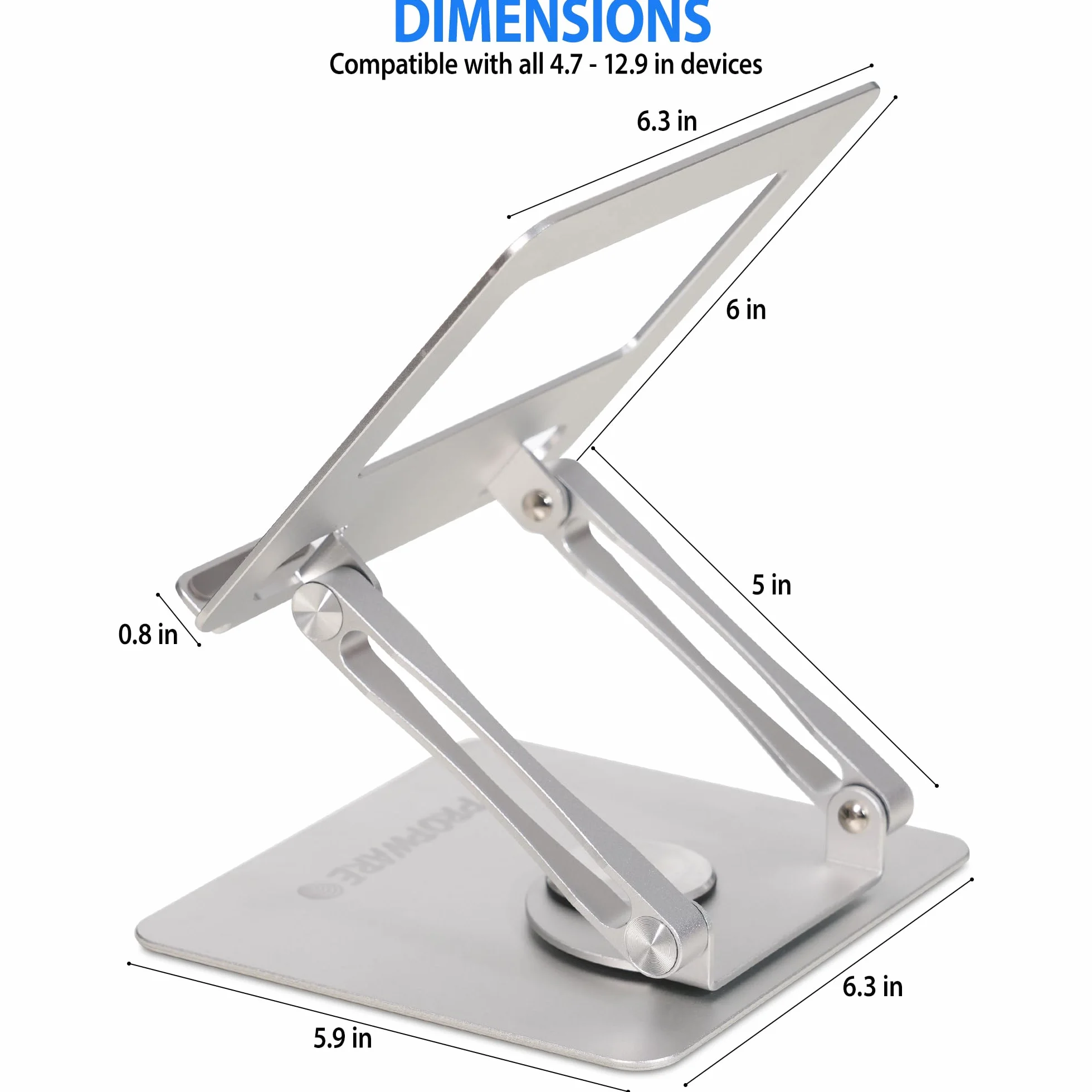 Aluminiowy tablet, telefon, przenośna konsola do gier o przekątnej do 15 cali z obrotową podstawą 360°, ergonomicznie regulowana, składana, idealna do kuchni lub biurka (srebrny)