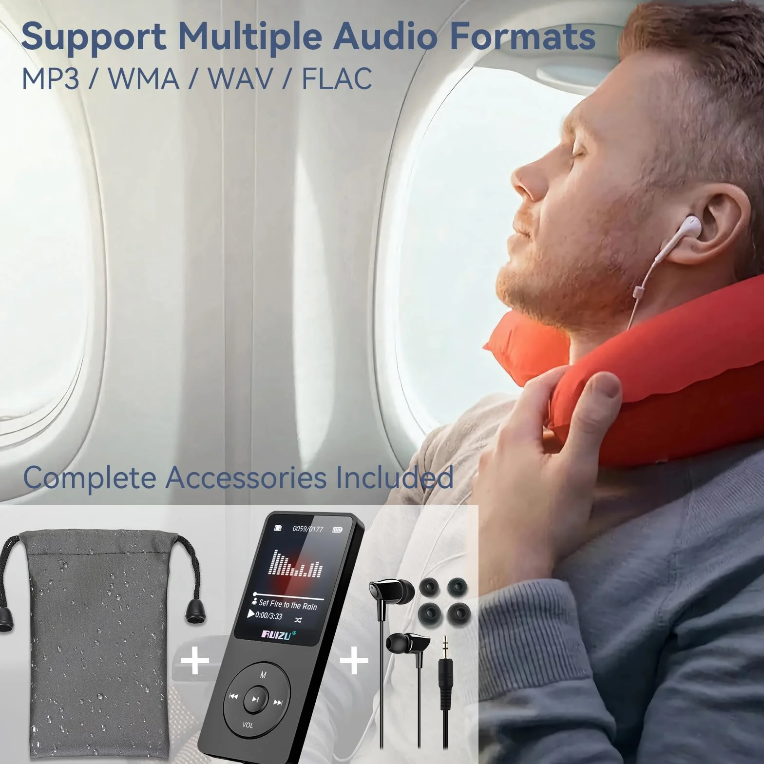 RUIZU 64GB odtwarzacz MP3 z Bluetooth 5.3, 1,8-calowy ekran, przenośny odtwarzacz muzyki, radio FM, nagrywanie głosu, 80H odtwarzanie audio i wideo, obsługa 128GB, kolor czarny