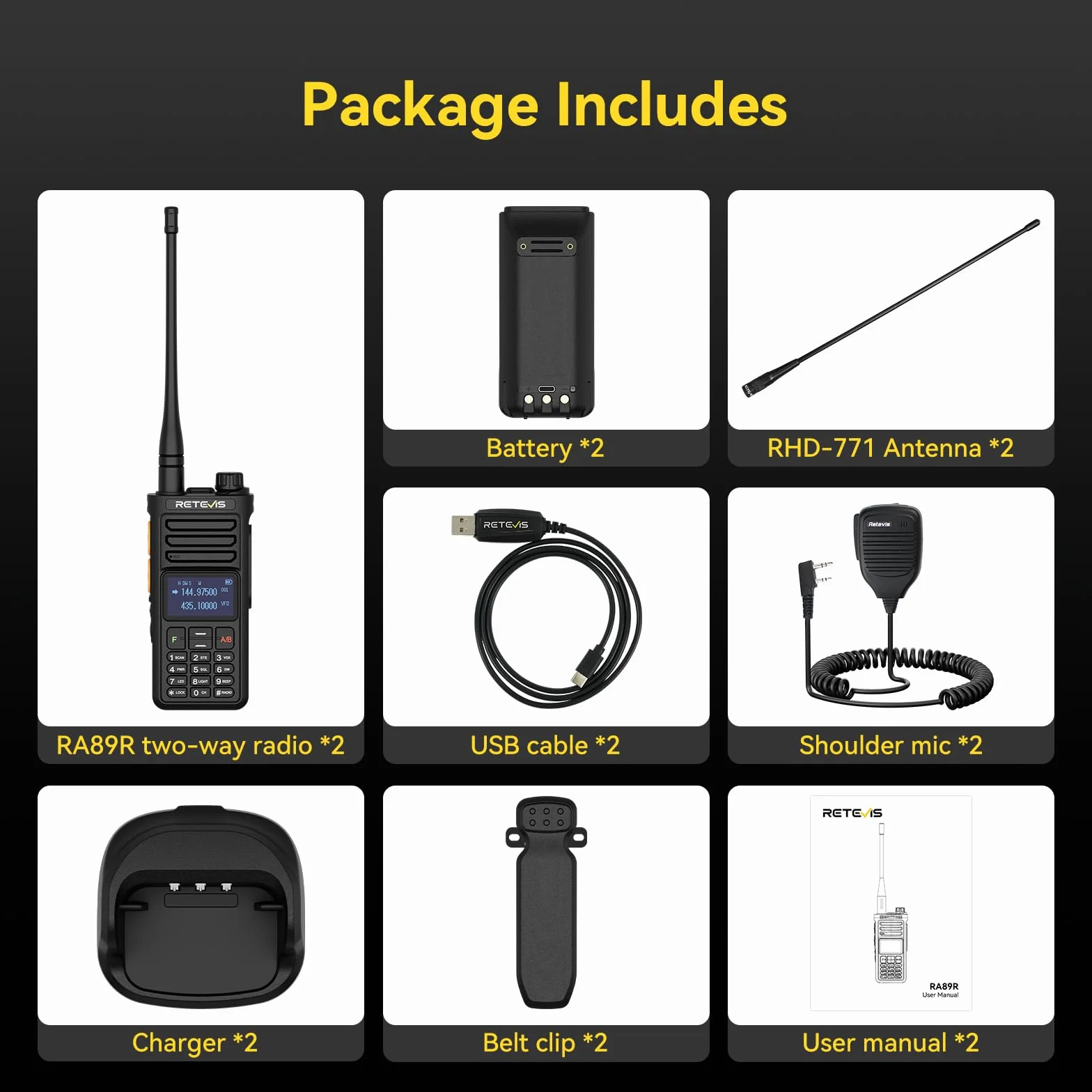 Retevis Ailunce RA89R Radiotelefon Krótkofalarski z Słuchawką, Dwupasmowy Walkie Talkie Sterowany Aplikacją, Tymczasowy Repeater, USB-C, VOX, Radio FM, 2800 mAh, Na Budowę