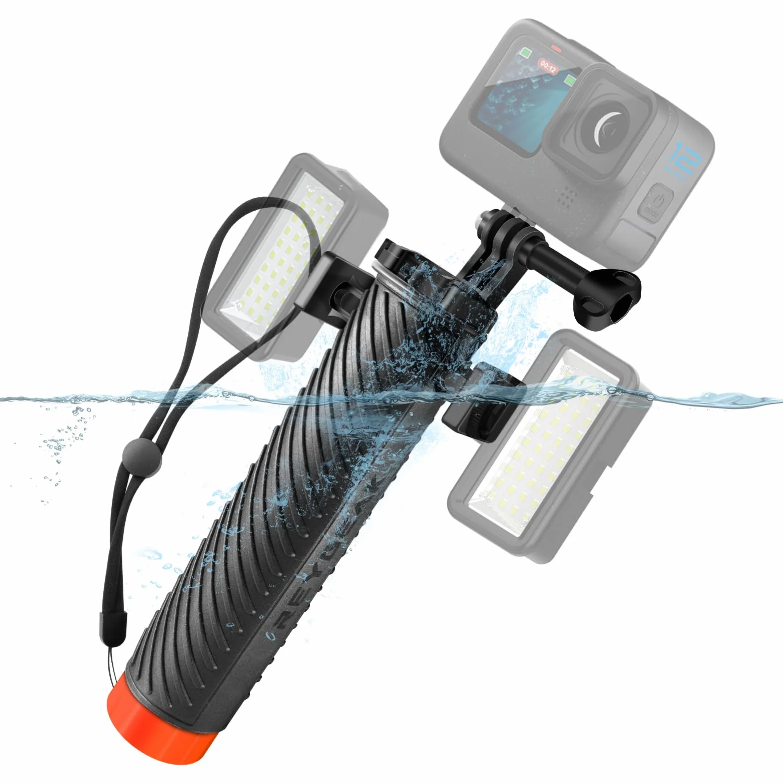REYGEAK Pływający uchwyt do GoPro Hero 12/11/10/9, podwodny uchwyt ze smyczą, uchwyt pływający, wodoodporny kij do selfie kompatybilny z DJI Osmo Action 4 Isnta360 Ace pro