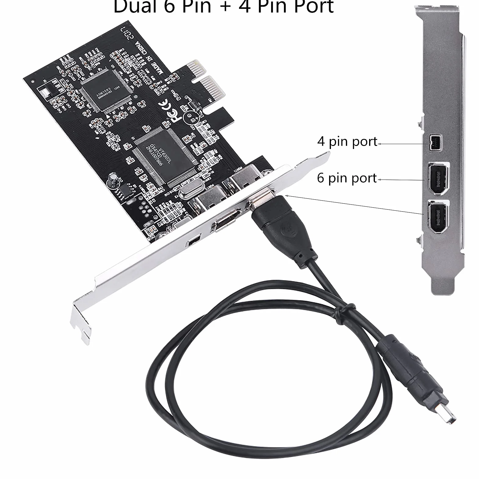 Karta PCIe Firewire do 10, IEEE 1394 4-portowy kontroler adaptera PCI Express (3 x 6 pinów i 1 x 4-pinowy), adapter 1394a PCI-E Firewire 800 do 7/8/Mac OS z kablem