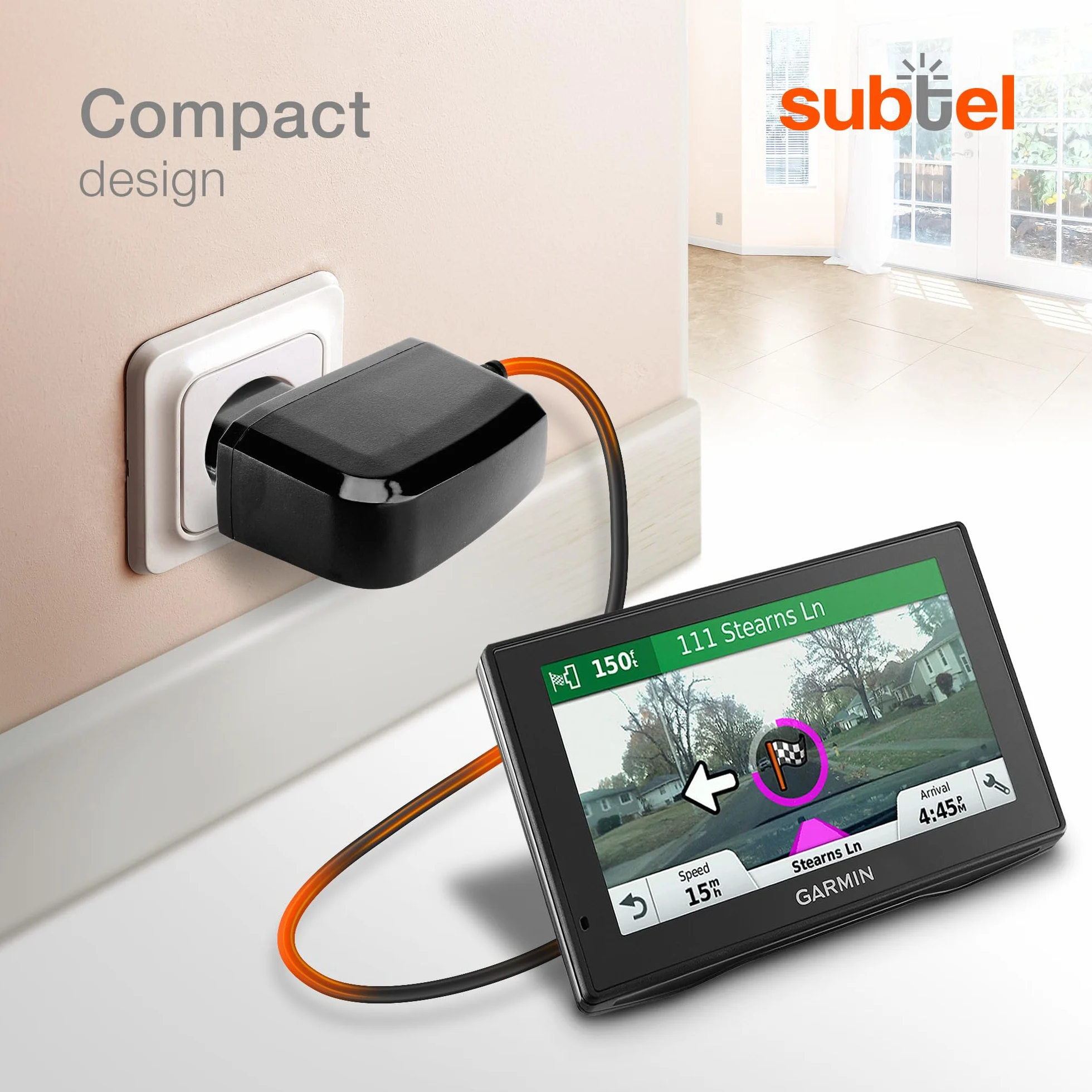 subtel® Kabel do ładowania 1,1 m 1 A / 1000 mA kompatybilny z Garmin Edge, DriveAssist, DriveSmart, Nüvi, Oregon, eTrex, GPSMAP 5 V mini USB ładowarka zasilacz Charger czarny