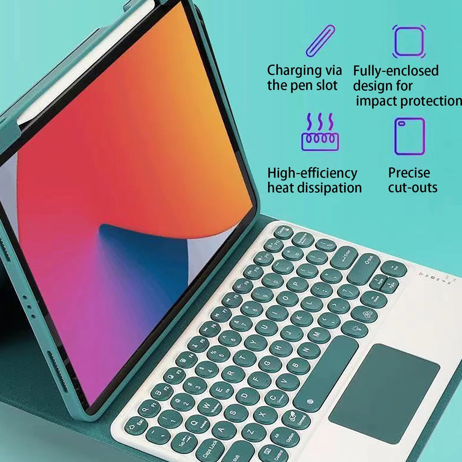 Etui na klawiaturę do Pad 5 / Pad 5 Pro 11 cali 2021, zdejmowana bezprzewodowa klawiatura Bluetooth, z podświetleniem 7 kolorów i panelem dotykowym, czarna