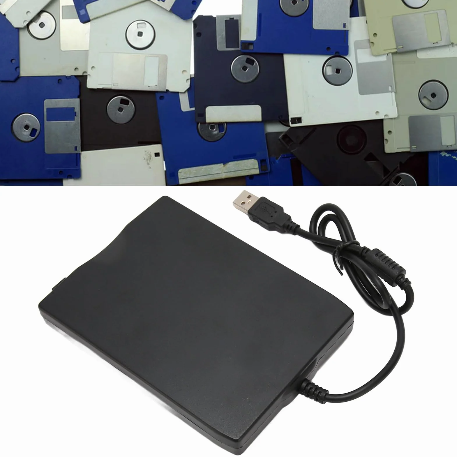 Ejoyous Czytnik dyskietek, 3,5-calowy zewnętrzny dysk dyskietek USB PC 1,44 MB/2 HD na zewnątrz, kompatybilny z 2000/7/10 XP Vista