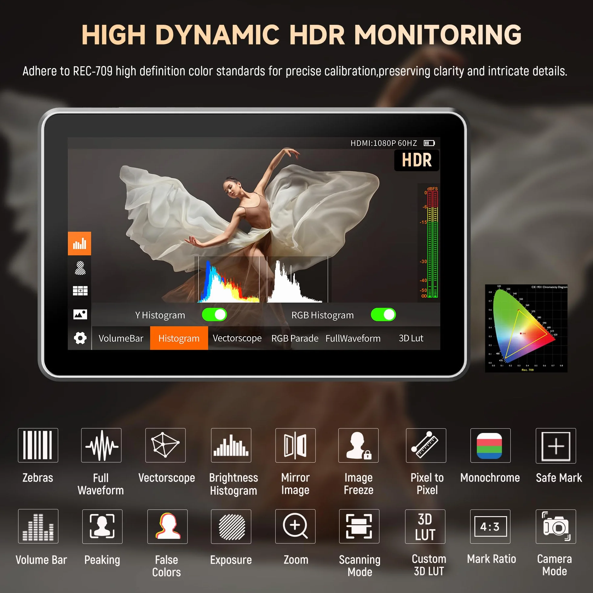 VILTROX DC-X3 2000 nits SDI Monitor pola do kamery, 4K HDMI 6" przenośny monitor wideo do kamery ekran dotykowy z i osłona przeciwsłoneczna bateria, Full HD 1920 x 1080,LUT 3D, fala, Focus Peaking