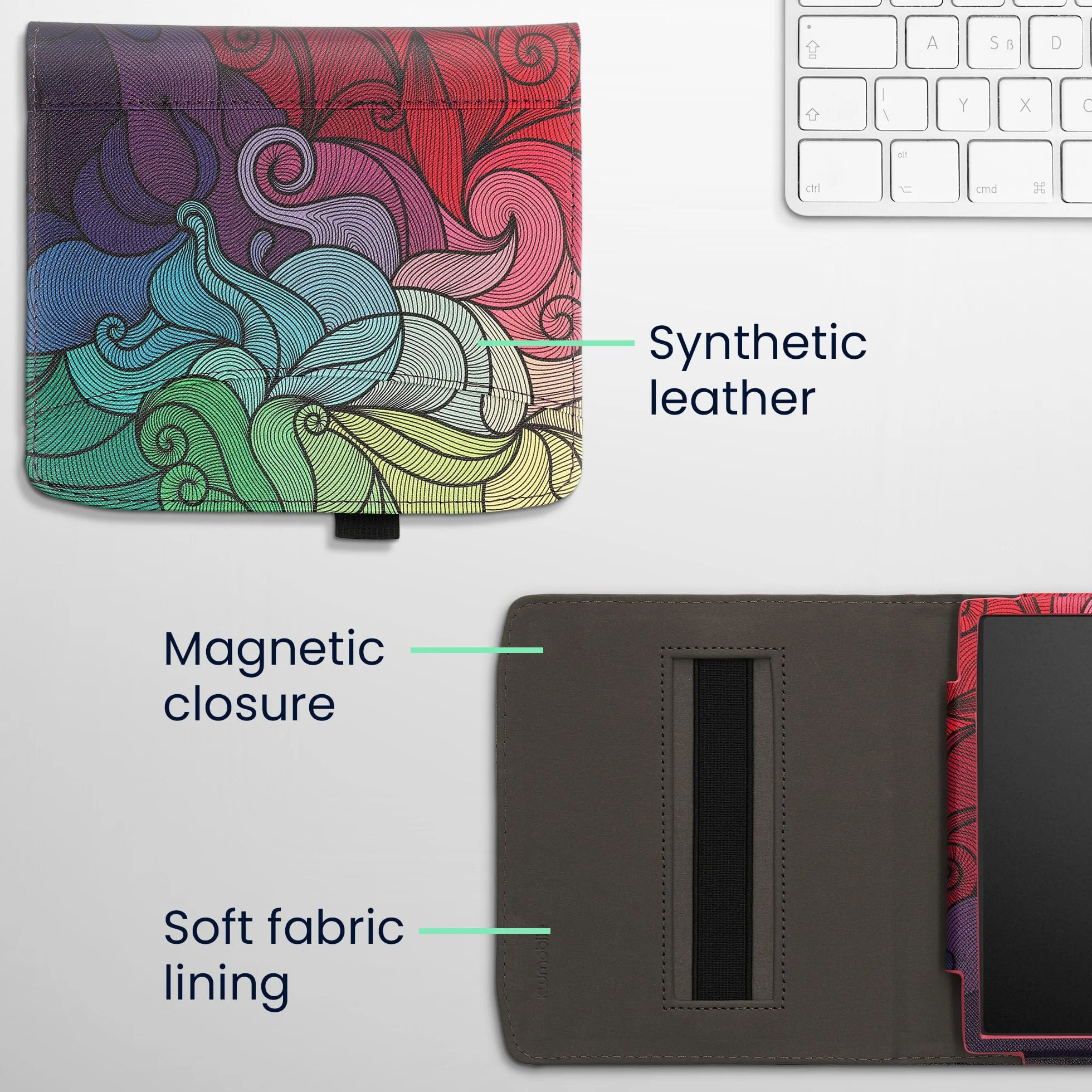 kwmobile Etui z klapką kompatybilne z Pocketbook Era/Era Color - przednia kieszeń na pasek na rękę - kolor różowy, niebieski, zielony