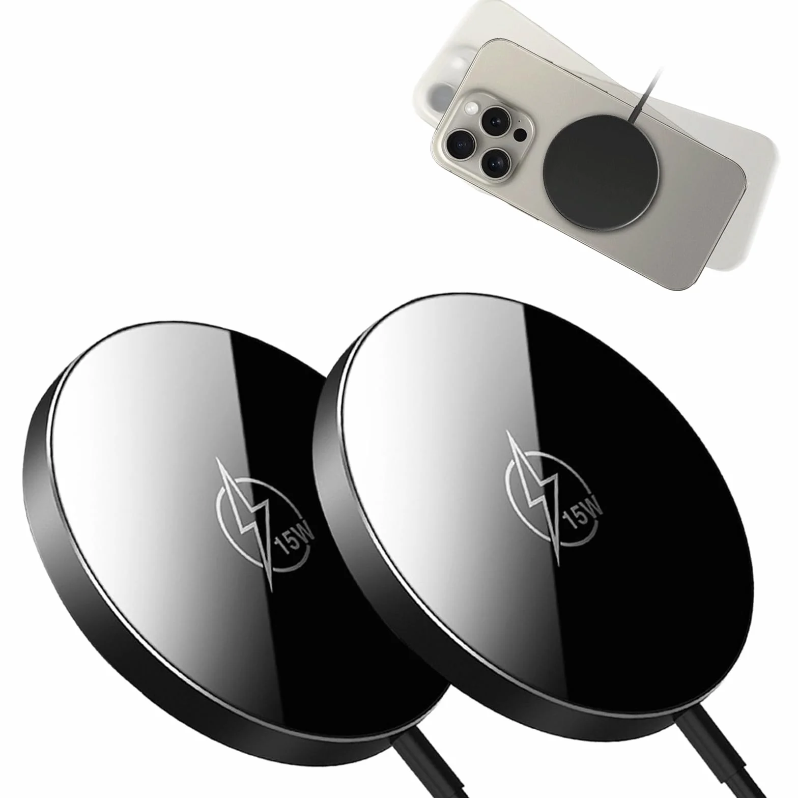 2 x magnetyczna ładowarka bezprzewodowa, 15 W, indukcyjna stacja ładująca, 1 m Mag-Safe, bezprzewodowa ładowarka do iPhone 17/16/15/14/13/12 i AirPods 4/3/2/Pro (czarna)