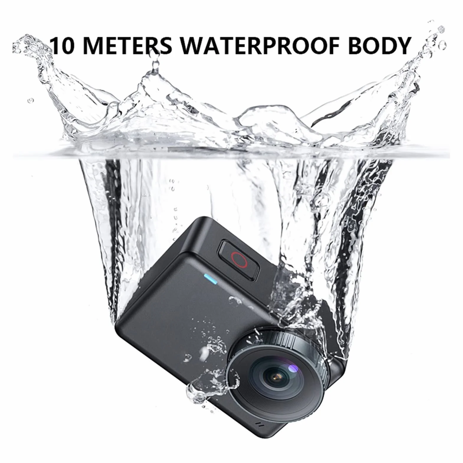 Kamera akcji, Kamera sportowa 4k 60fps. Stabilny 10 m wodoodporne sporty ciała DV. Czarny przenośny(Add 64GB Card,No Waterproof Case)