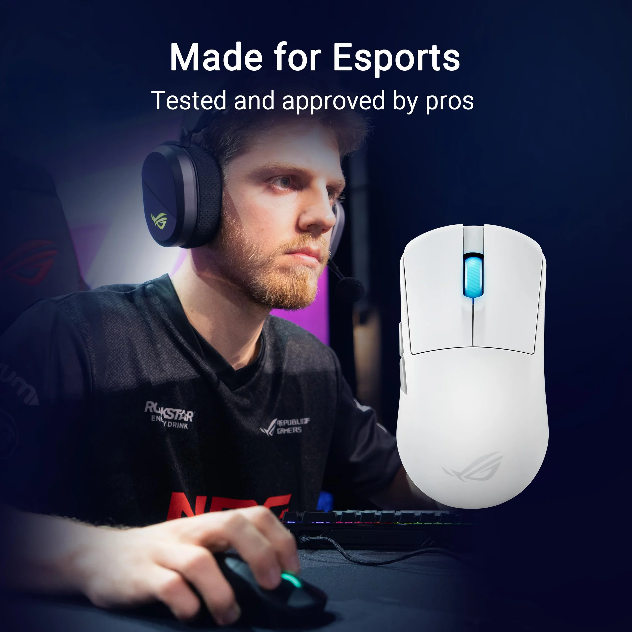 ASUS ROG Harpe Ace Mini bezprzewodowa mysz do gier, 49 g, lekka, czujnik optyczny AimPoint Pro 42K, mikroprzełączniki optyczne, ROG Polling Rate Booster, Esports i FPS, mała, średnia, księżycowa biel