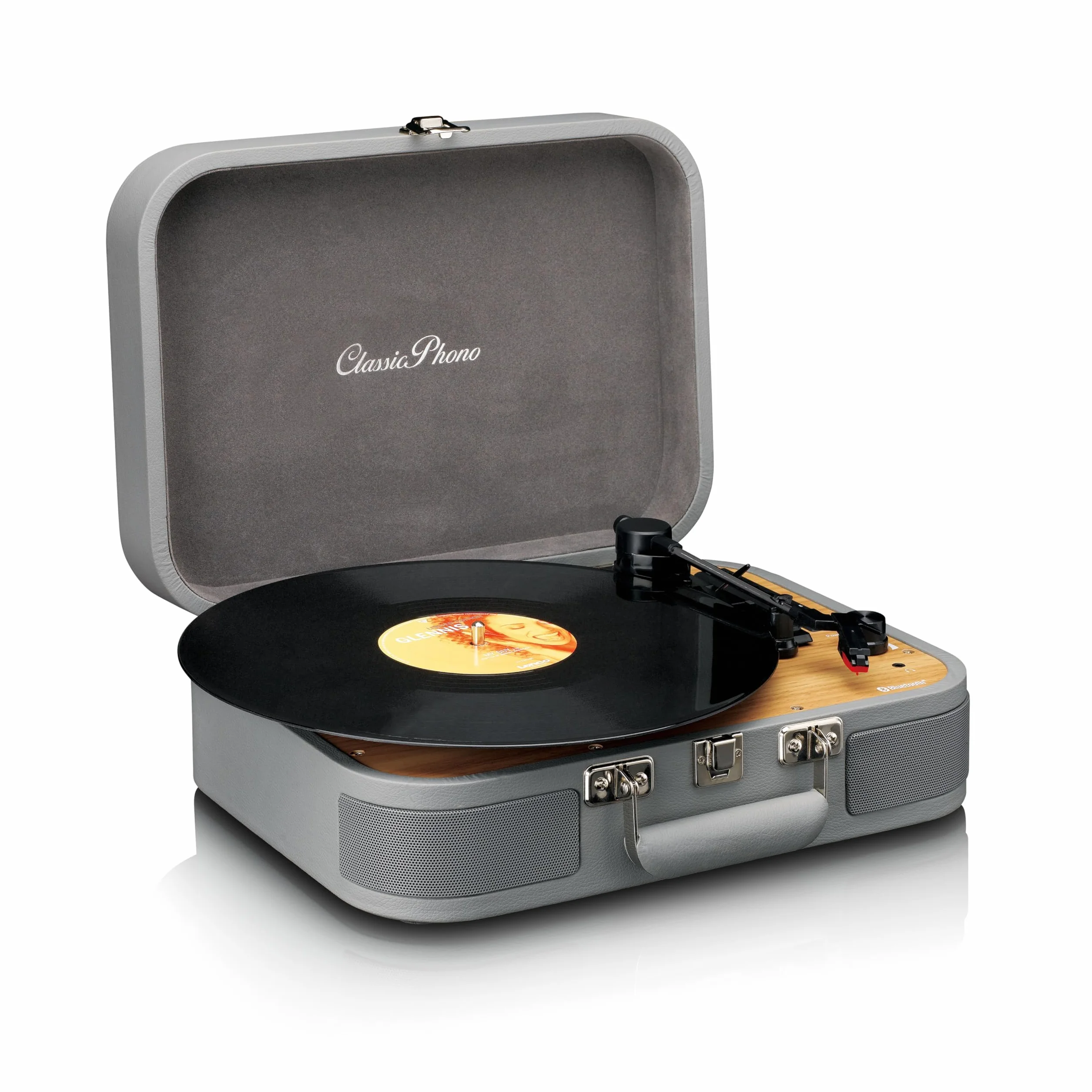 Lenco Gramofon Classic Phono TT-116 Bluetooth z 3 prędkościami – 33, 45 i 78 obr./min – winylowy gramofon w stylu vintage – wyjście RCA – głośnik stereo – szary | Gramofon Classic Phono TT-116 z głośnikiem i Bluetooth - gramofon