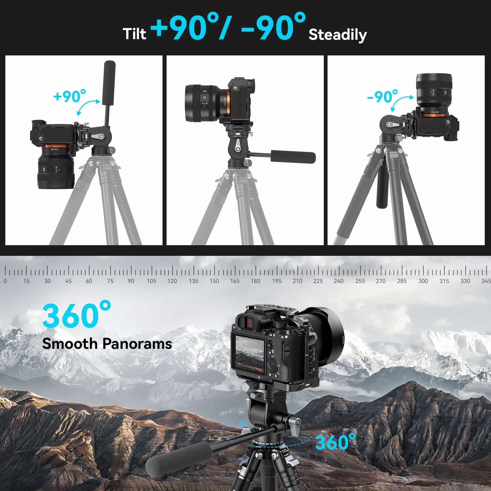 SMALLRIG G?owica wideo do fotografowania w pionie/poziomie, g?owica statywu z pochylan? g?owic? z teleskopowym uchwytem, maksymalne obci??enie 5kg / 11 funt w dla kamery - 4104