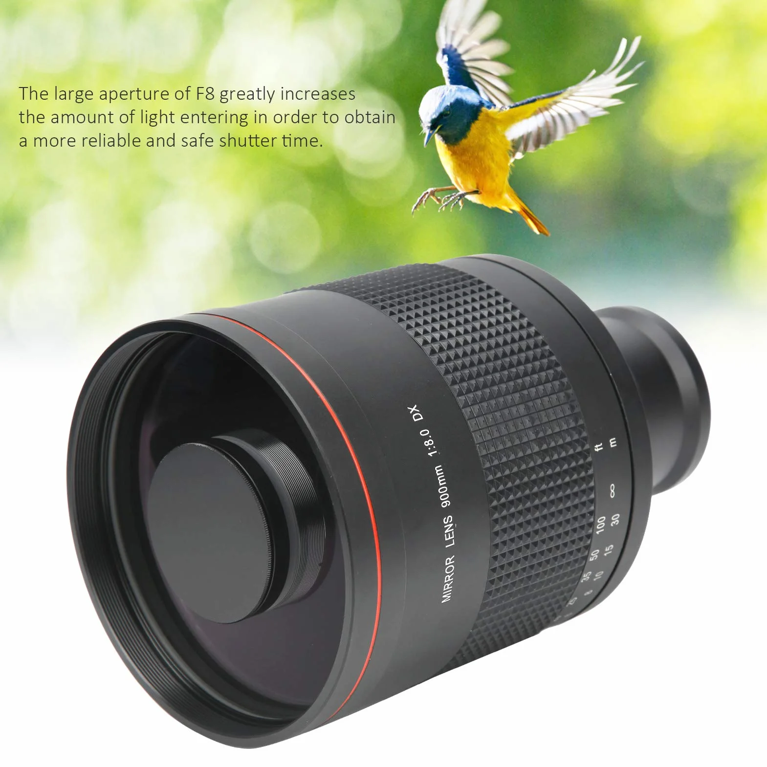 Teleobiektyw lustrzany, 900 mm F8.0 Ręczne ustawianie ostrości Teleobiektyw zmiennoogniskowy z pierścieniem adaptera do bezlusterkowego aparatu dla Sony NEX, do obserwacji ptaków krajobrazu