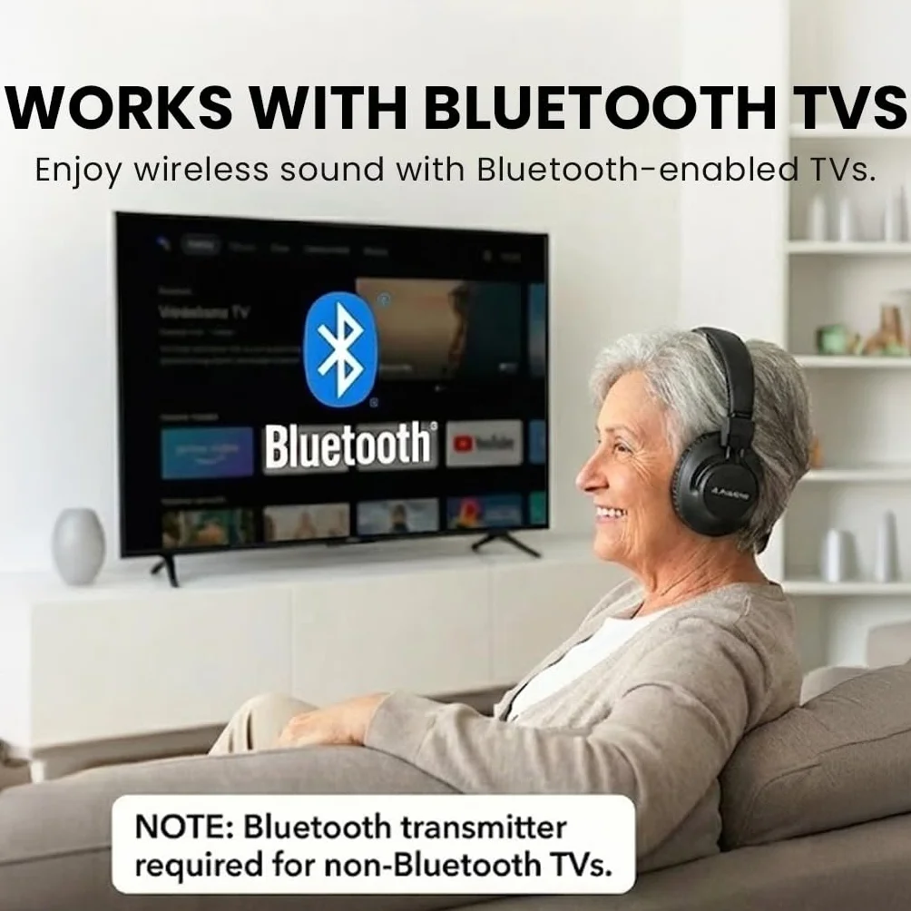 Avantree Audition 3 - [2025 Ulepszone] Słuchawki nauszne Bluetooth 5.3 z bezprzewodową stacją ładującą, lekkie, 50 godzin odtwarzania