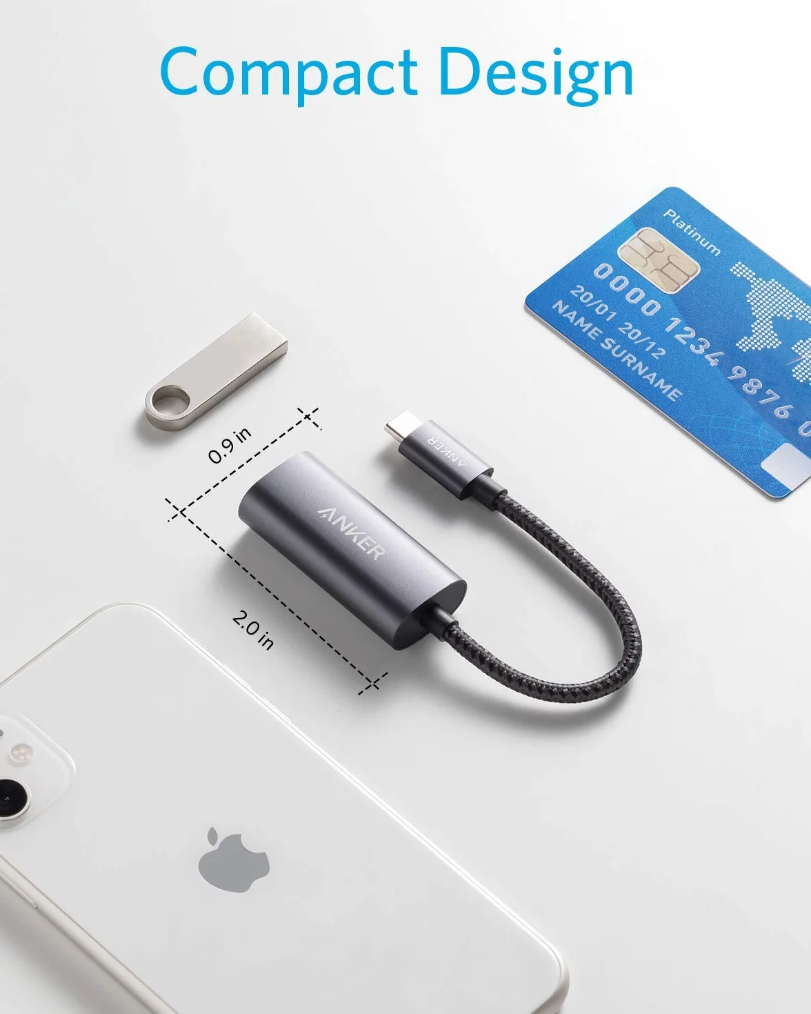 Anker Adapter PowerExpand USB-C na Gigabit Ethernet, aluminiowa kompaktowa konstrukcja USB-C adapter Ethernet do MacBook Pro, MacBook Air 2018, iPad Pro 2018, XPS i wielu innych
