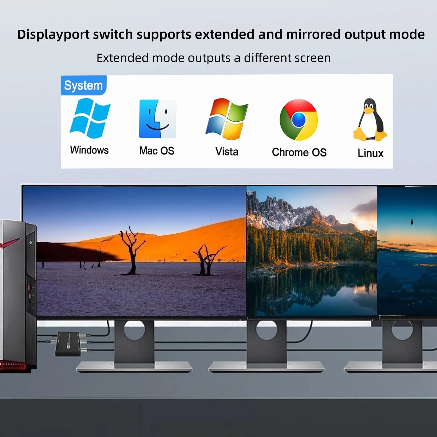 Przełącznik rozdzielacza Displayport DP 1.4 8K przy 30 Hz 4K przy 144 Hz, 1 wejście i 3 wyjścia Przełącznik Displayport, kompatybilny z wieloma źródłami wideo i interfejsami monitora