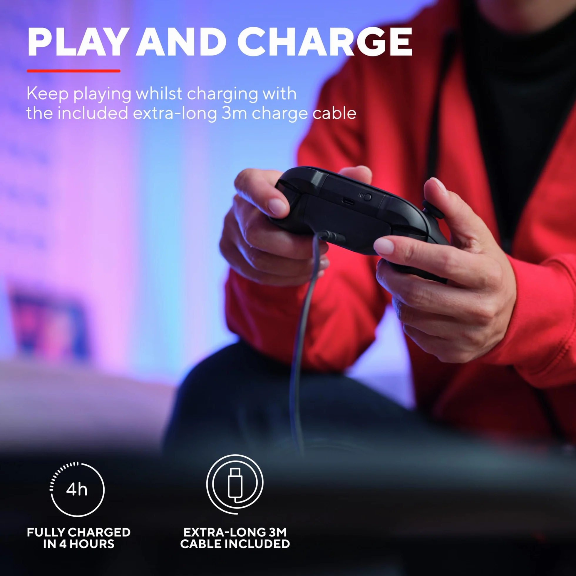 Trust Gaming GXT 246 Avado Xbox Controller z akumulatorem do konsoli Xbox Series X/S, ładowarka z kablem USB-C 3 m, 20 godzin gry, ładowarka Gamepad Play