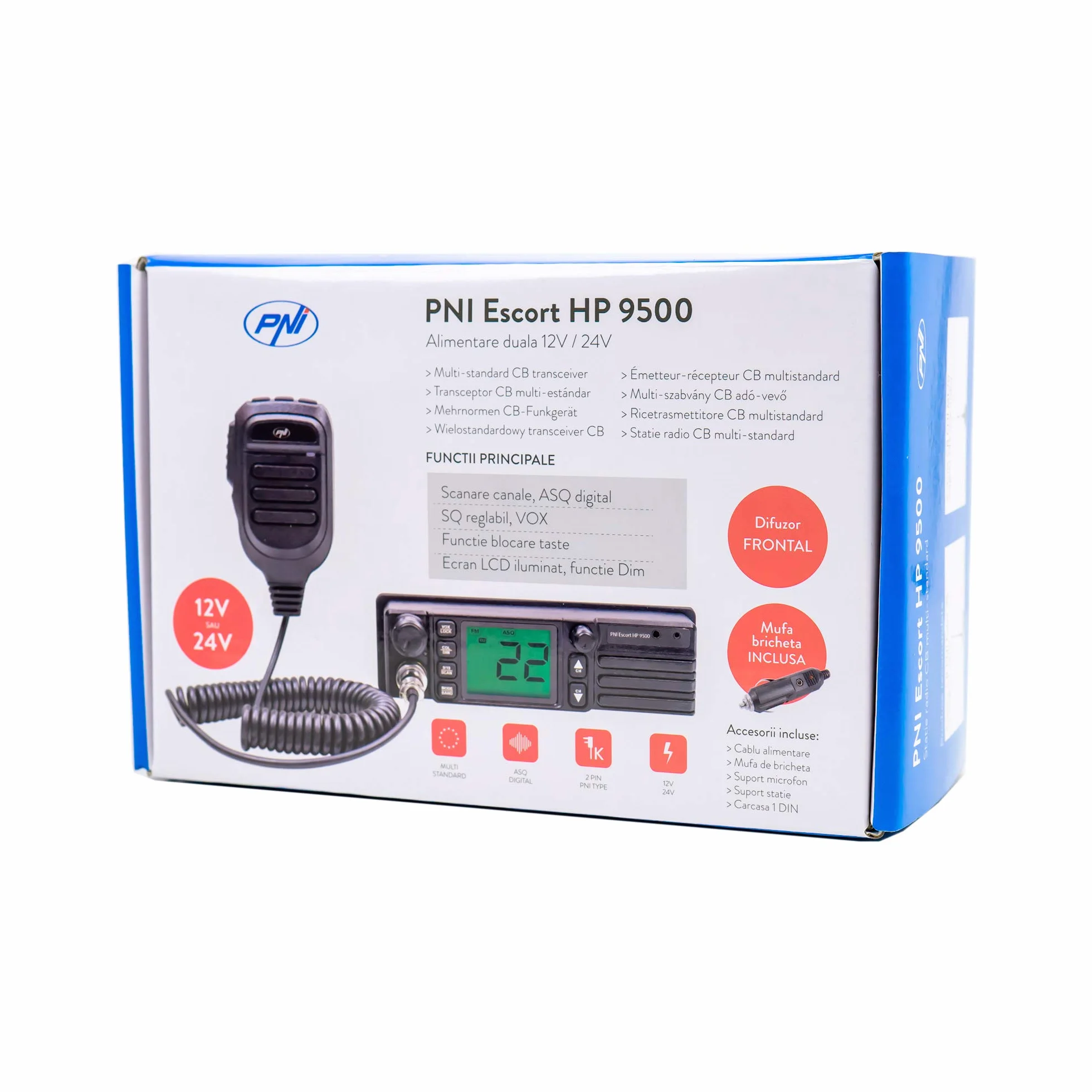 Radiotelefon CB PNI Escort HP 9500 Multistandard, ASQ, VOX, Scan, 4W, AMFM, 12V / 24V zasilacz sieciowy, wtyczka zapalniczki w zestawie