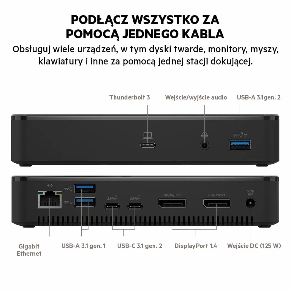 Stacja dokująca Belkin Thunderbolt 3 Dock Plus z 0,8 m kablem Thunderbolt 3 (stacja dokująca Thunderbolt dla macOS i Windows), Podwójne 4K przy odświeżaniu 60 Hz, transmisja 40 Gb/s, ładowanie 60 W