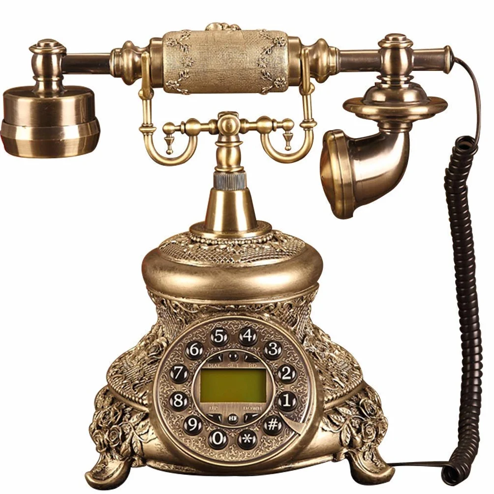 Klasyczny telefon stacjonarny w stylu retro - telefony z przyciskami i tarczami obrotowymi - telefon retro z przewodami - telefon dekoracyjny w stylu retro - telefon stacjonarny i biurowy
