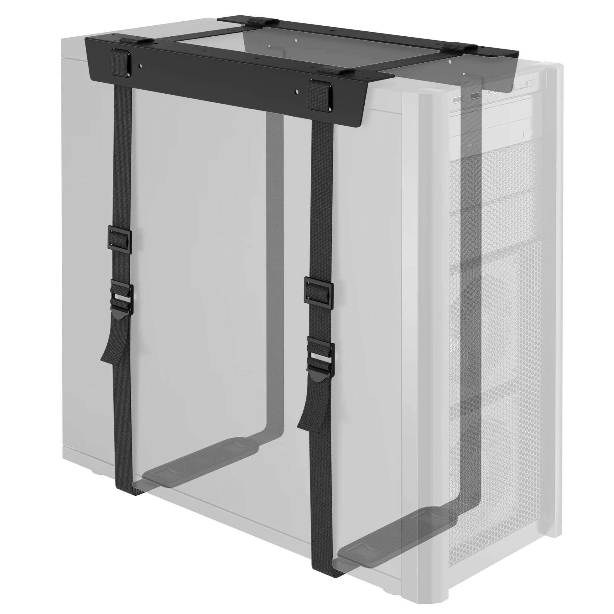 BONTEC Regulowany Montaż PC pod Biurkiem, Uchwyt Komputerowy na CPU, Antykorozyjny Stalowy Stelaż z Regulowanymi Paskami 178 cm, Nośność do 20 kg, Oszczędność Miejsca i Lepsza Wentylacja