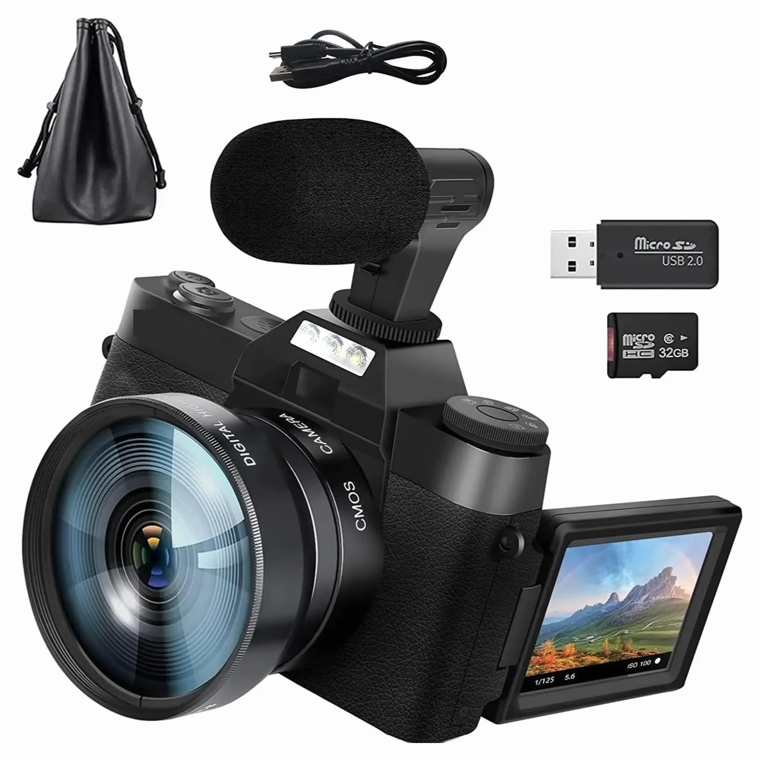 Kamera Cyfrowa 4K Kamera Wideo Kamery 48 MP Do Robienia Zdjęć Kamera Do Vlogowania Kompaktowy Aparat Z Autofokusem Na Ekranie Z Klapką