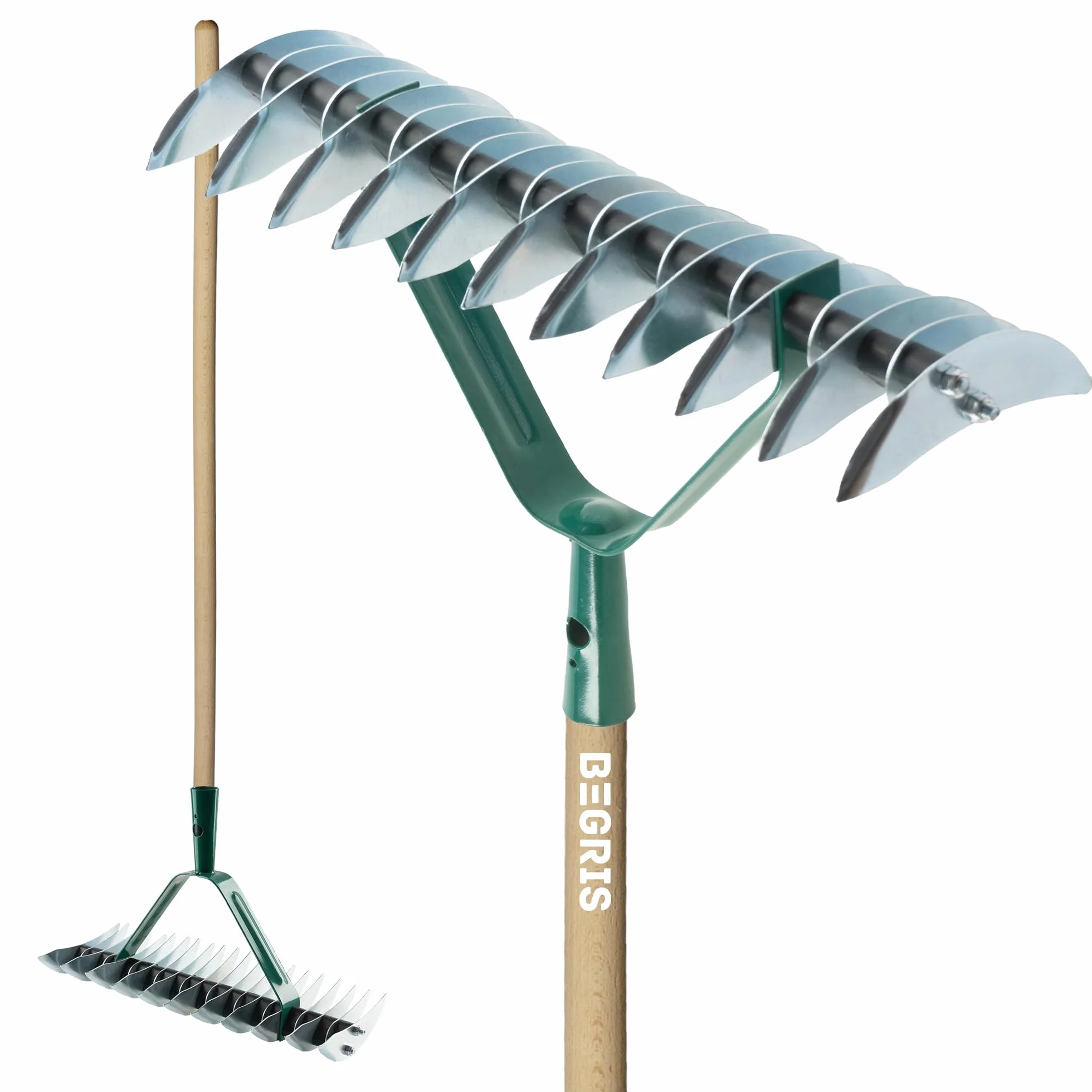 Dwustronny aerator metalowy ręczny 37 cm x 13 cm do trawnika wertykulator z drewnianym trzonem 150 cm spulchniacz gleby akcesoria ogrodowe napowietrzacz