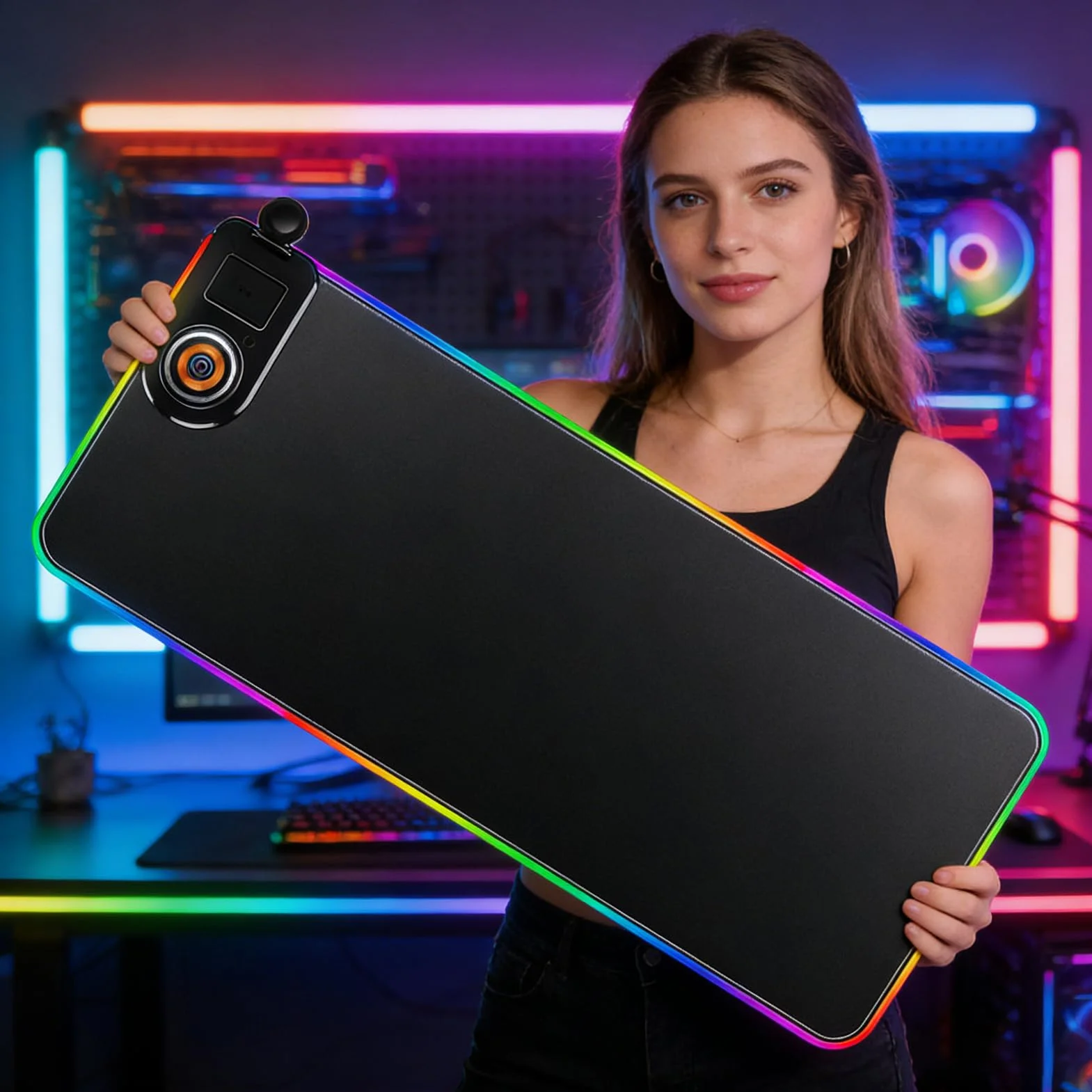 Podkładka Biurkowa z Ładowarką Bezprzewodową Gumowa Mata 15W | Bardzo Duża 80x30x0.4 cm Gumowa Podkładka RGB Do Gier, PC, Zegarka, Laptopa, Biura i